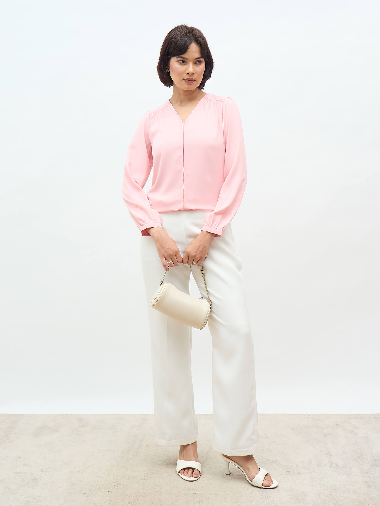 Dayna Gathered Yoke Top-Blush Pink