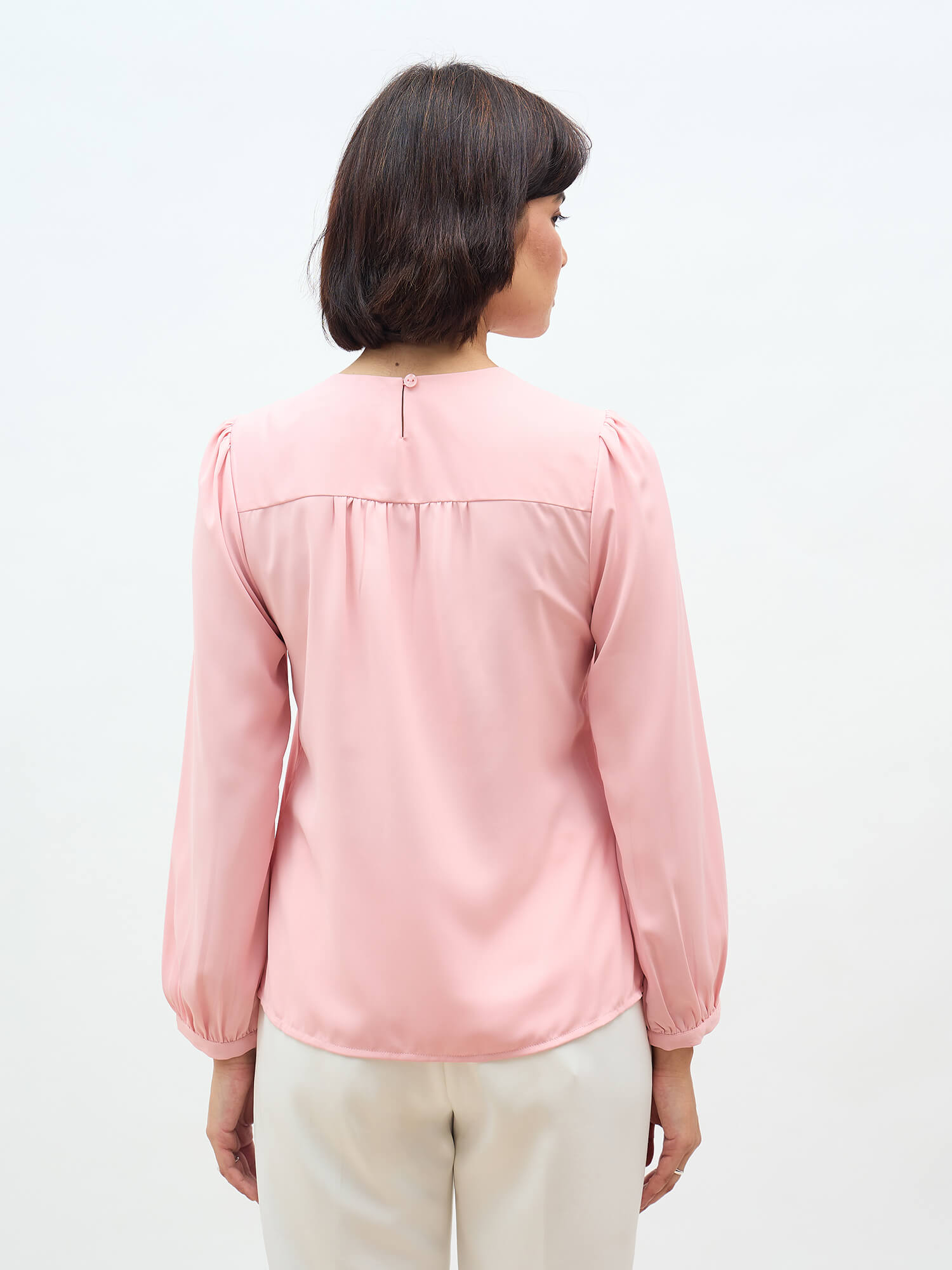 Dayna Gathered Yoke Top-Blush Pink