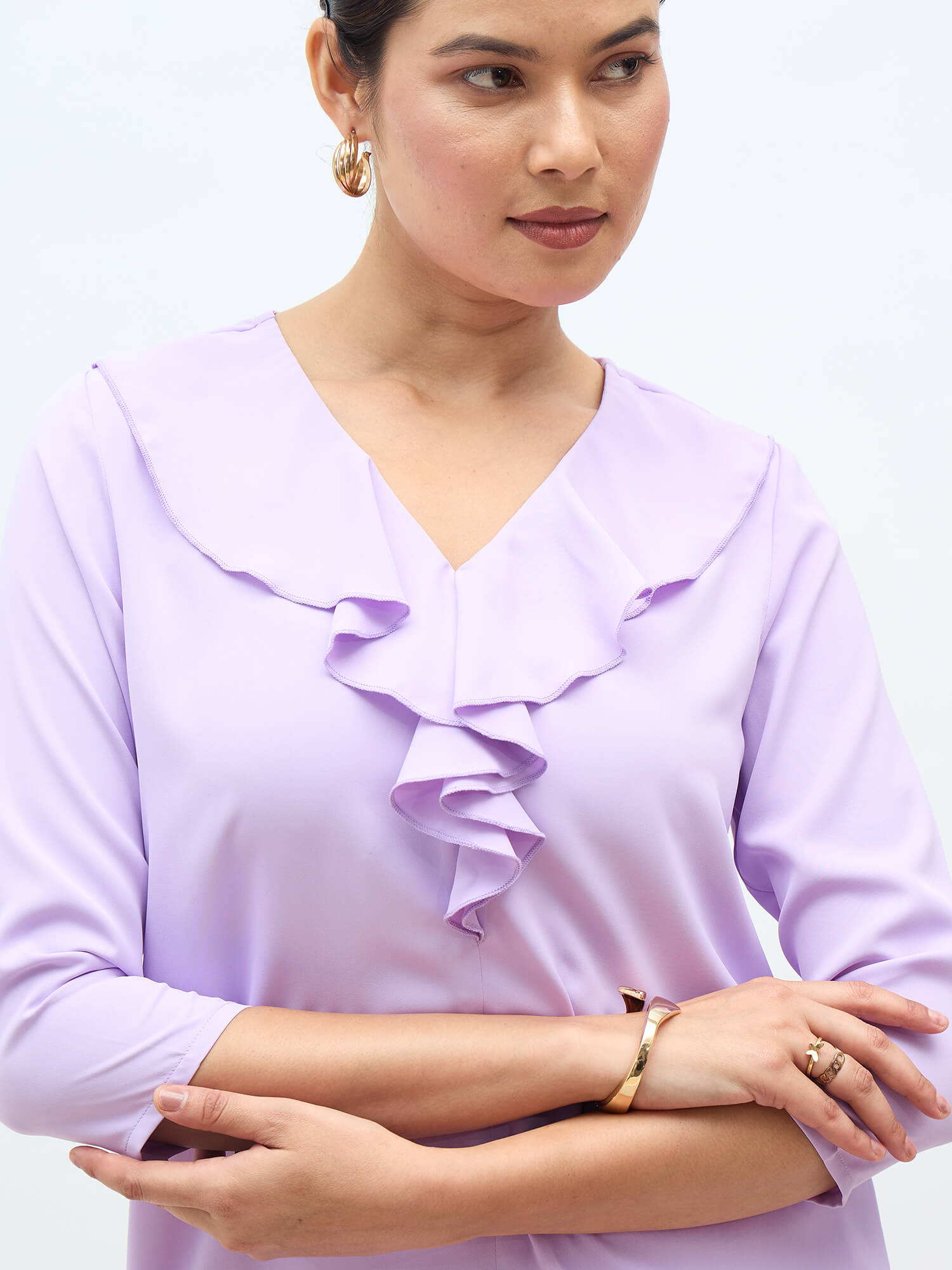 Kiah Ruffled Neckline Top-Lavender