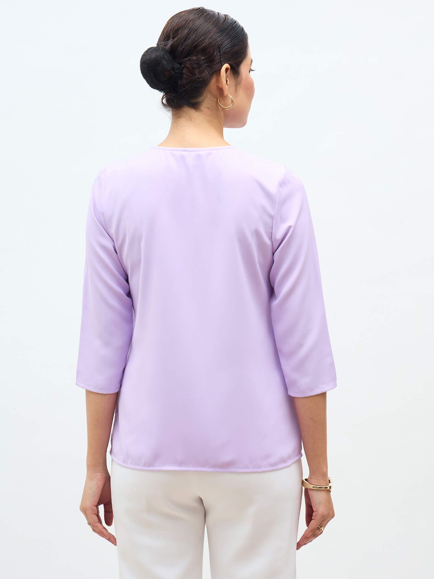 Kiah Ruffled Neckline Top-Lavender