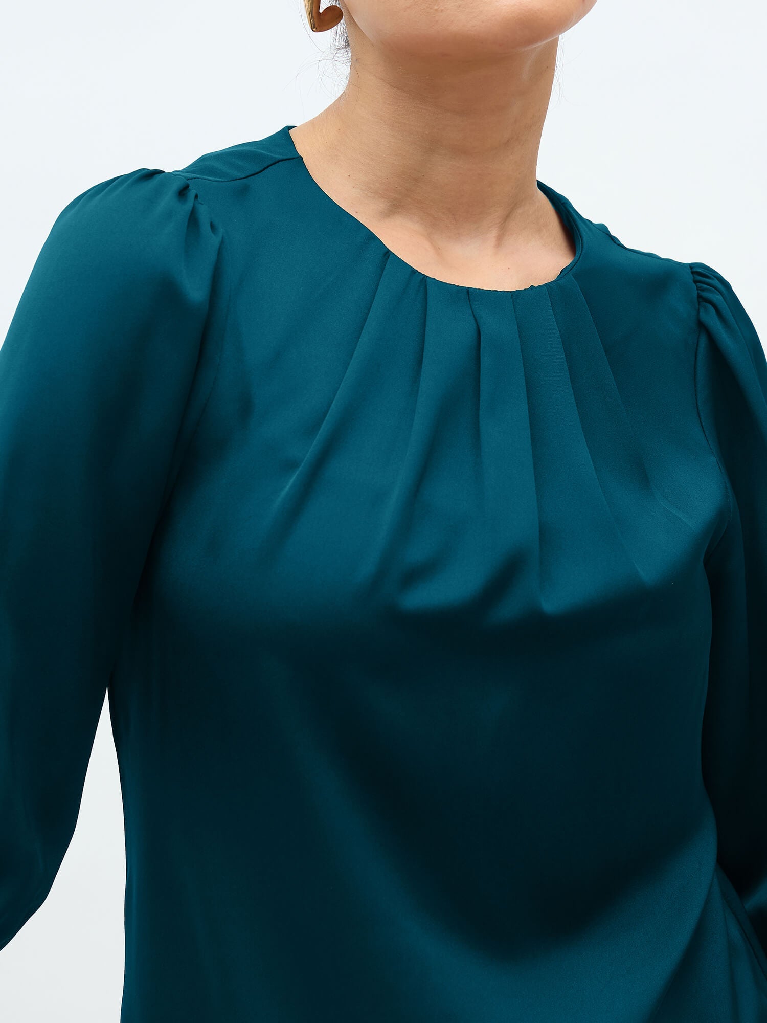 Jeany Pleated Neckline Top-Teal