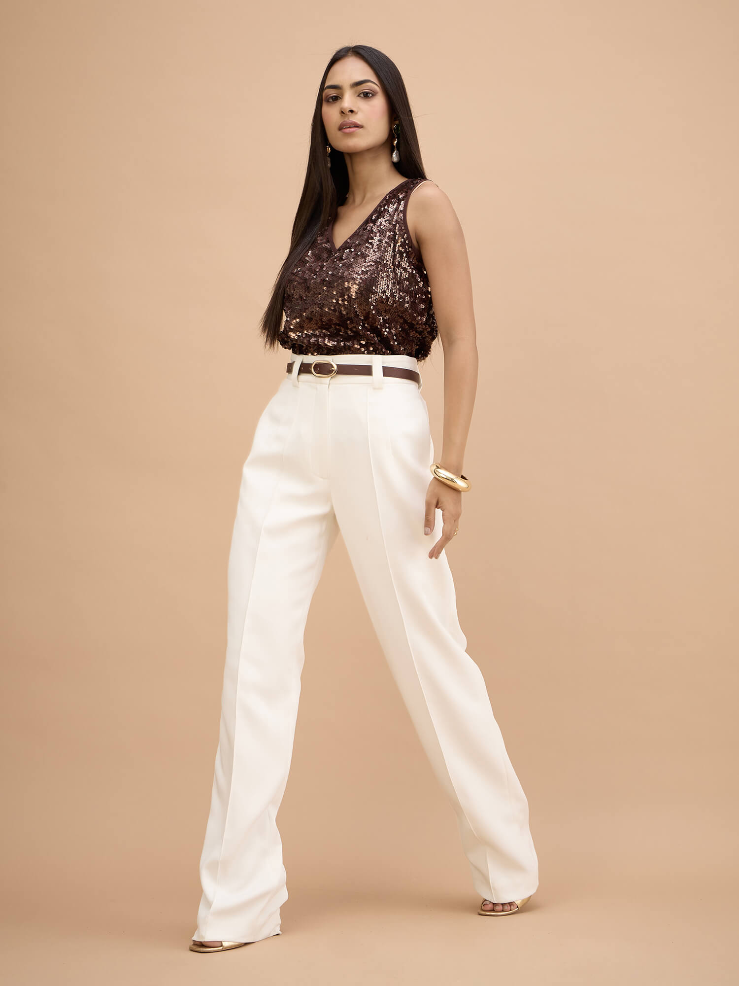 Anne Sleeveless sequin top-Bronze
