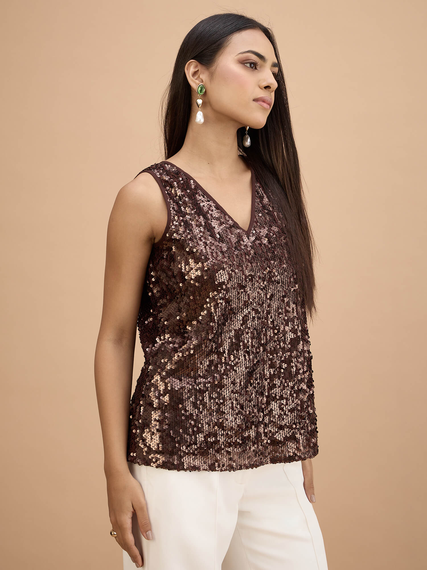 Anne Sleeveless sequin top-Bronze