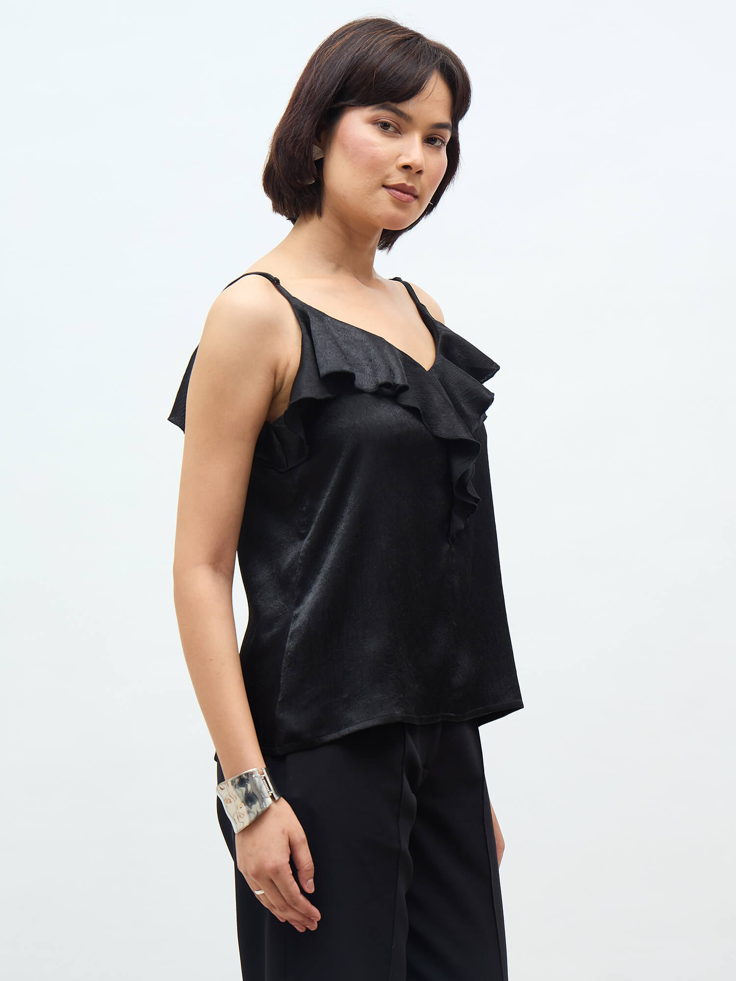 Velora Ruffle strap top-Black