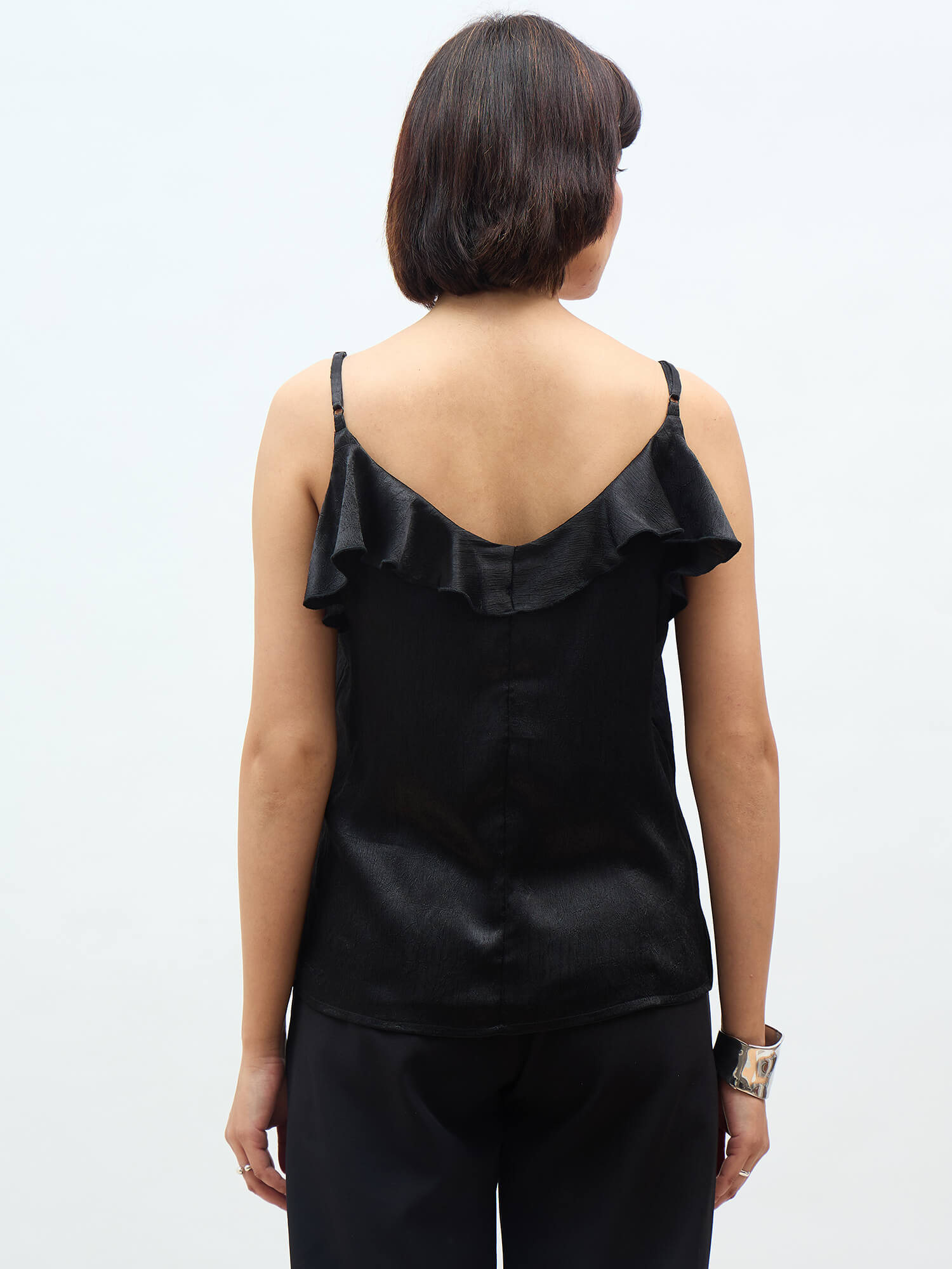 Velora Ruffle strap top-Black