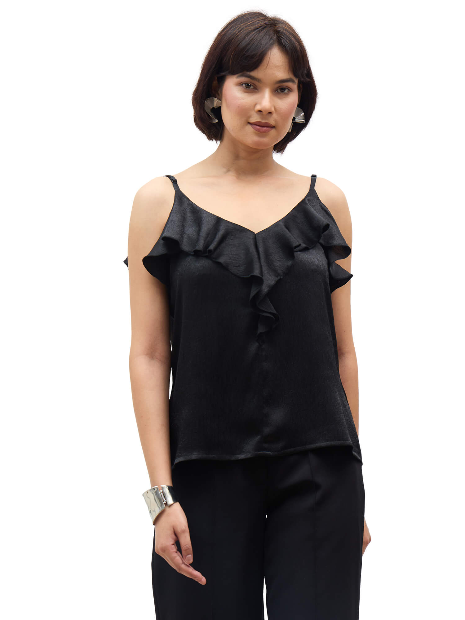 Velora Ruffle strap top-Black