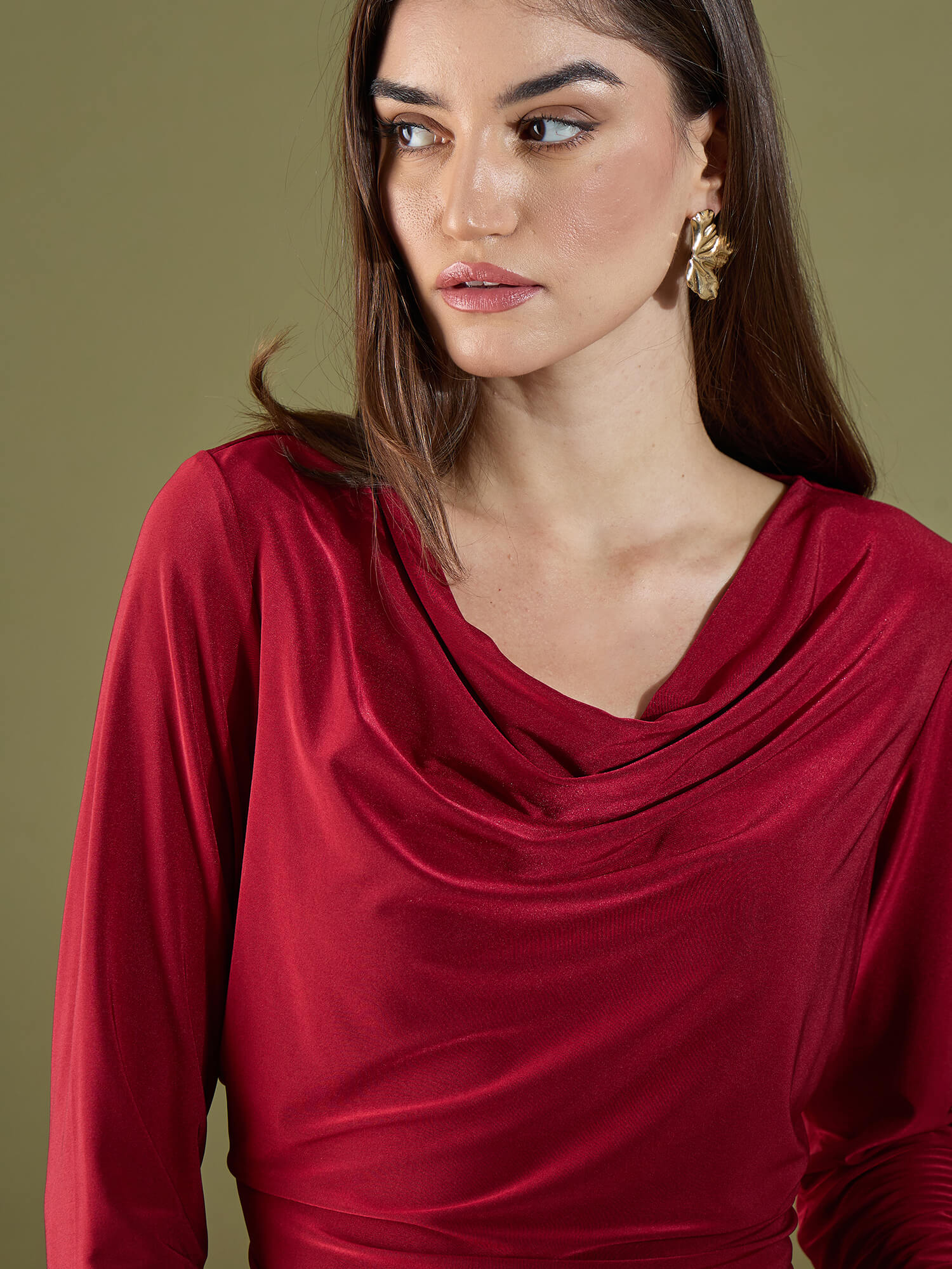 Jules Cowl Neck Top-Red