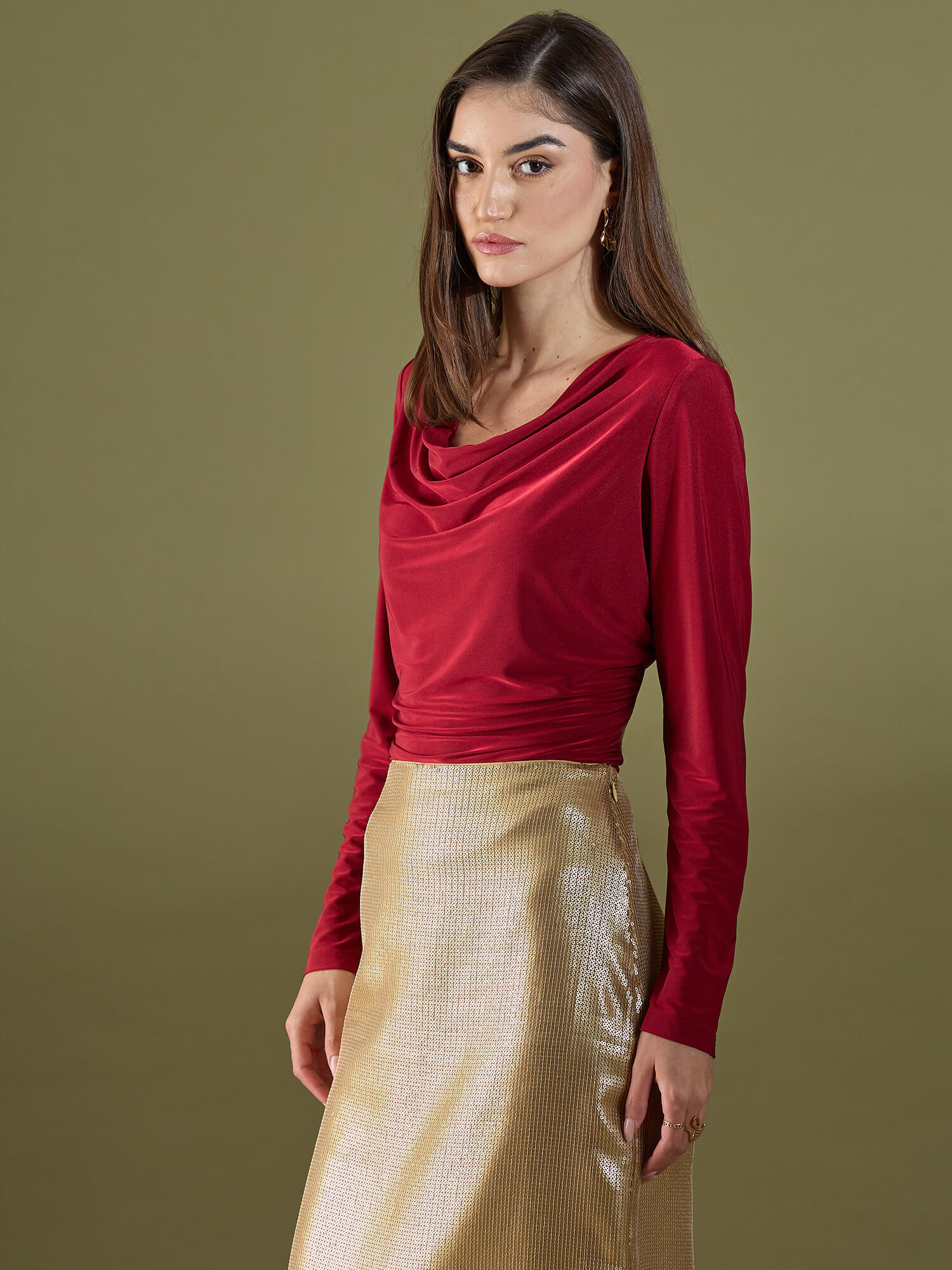 Jules Cowl Neck Top-Red