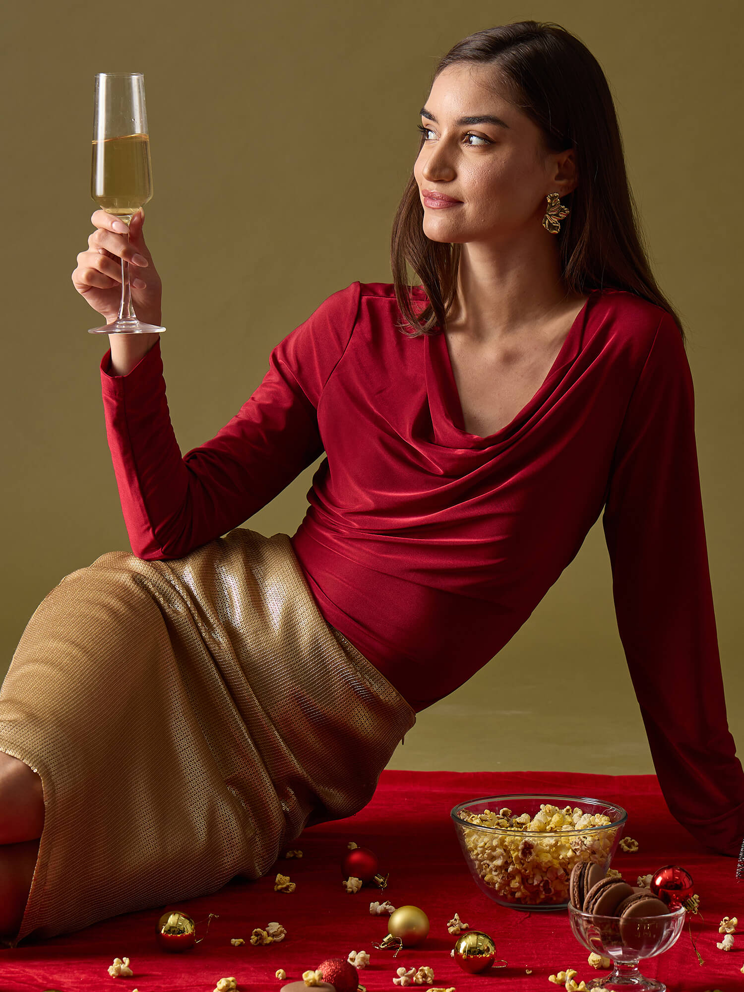 Jules Cowl Neck Top-Red