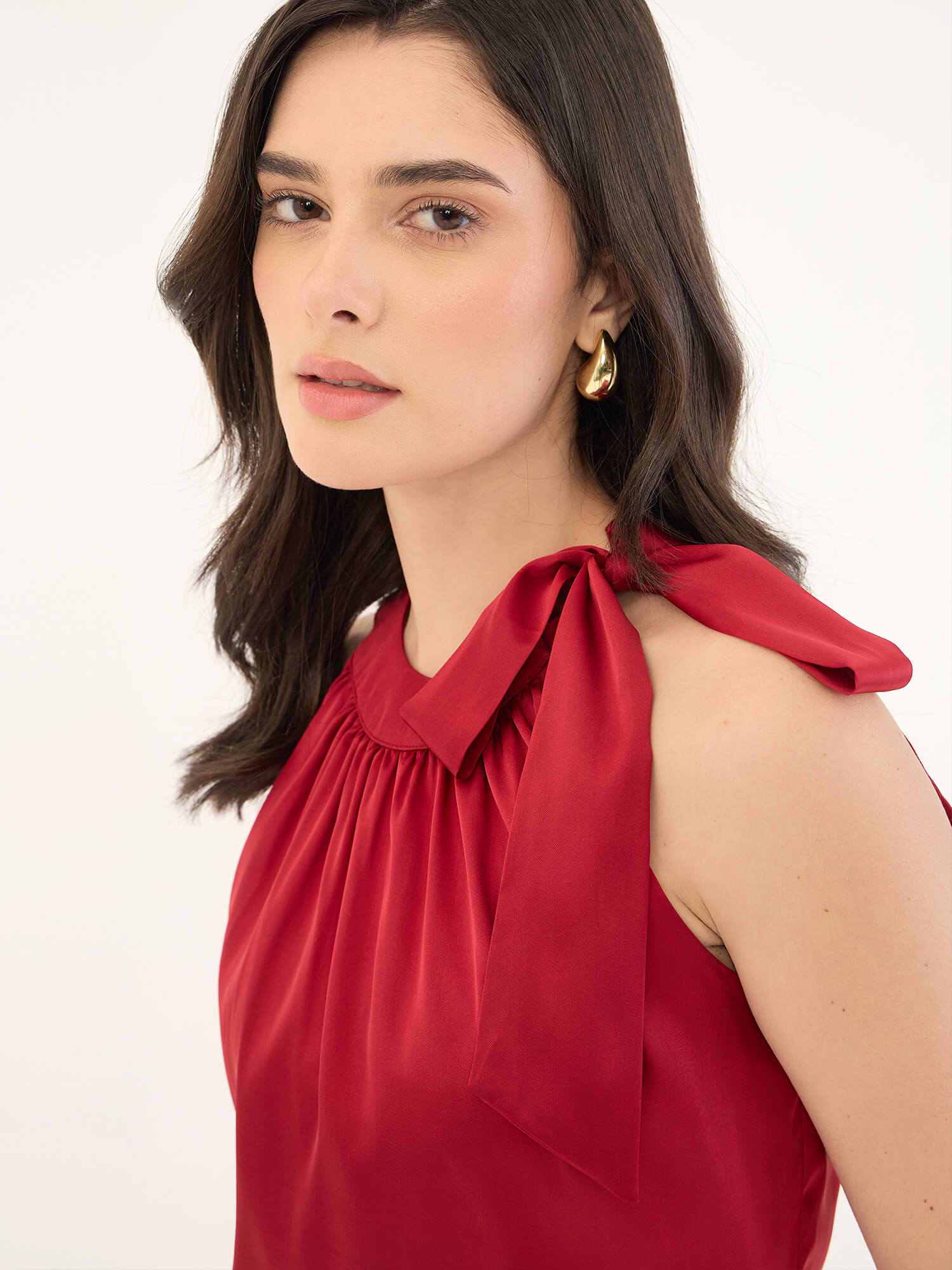 Glimmer Halter Neck Tie-Up Top-Red