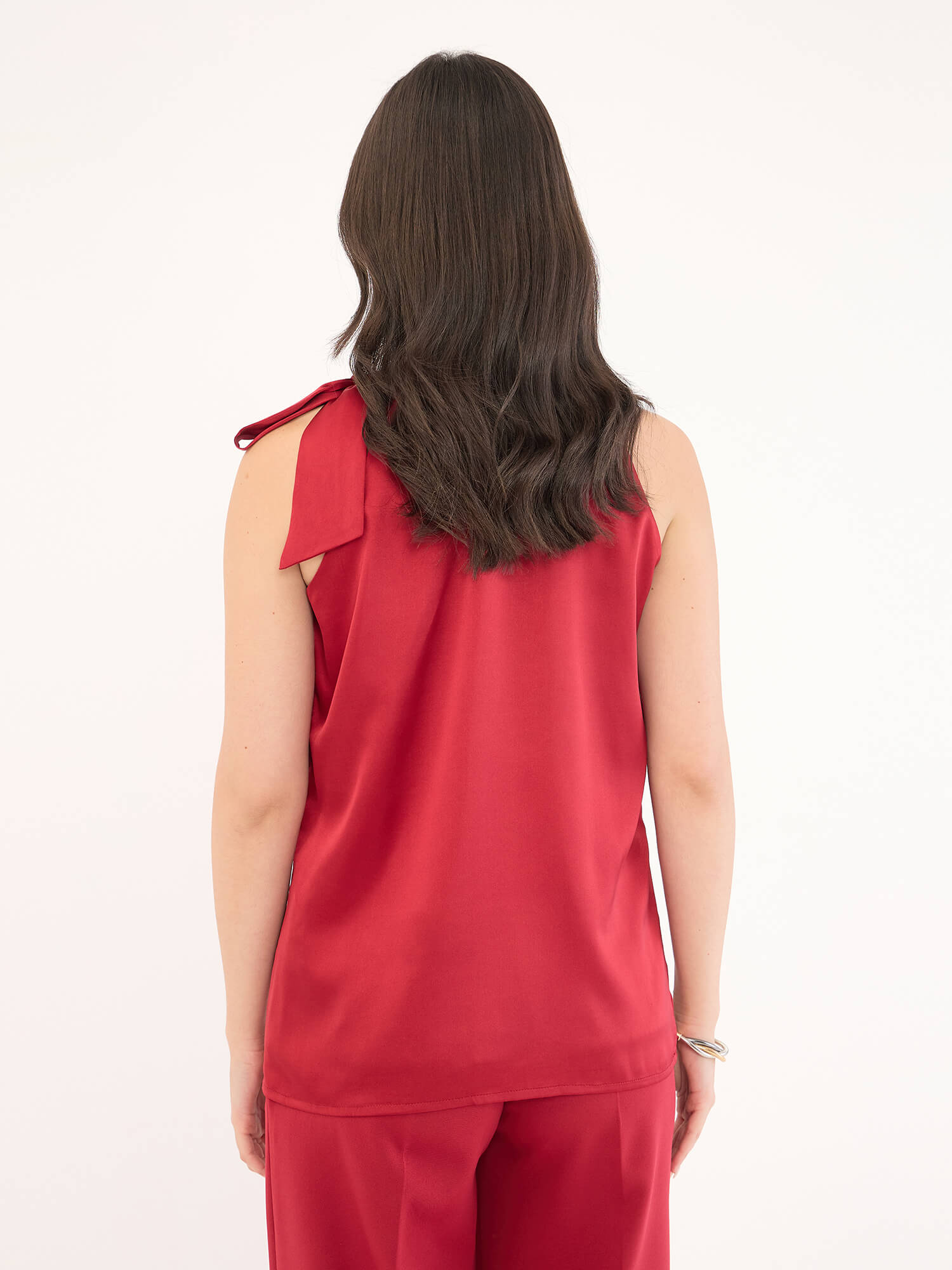 Glimmer Halter Neck Tie-Up Top-Red