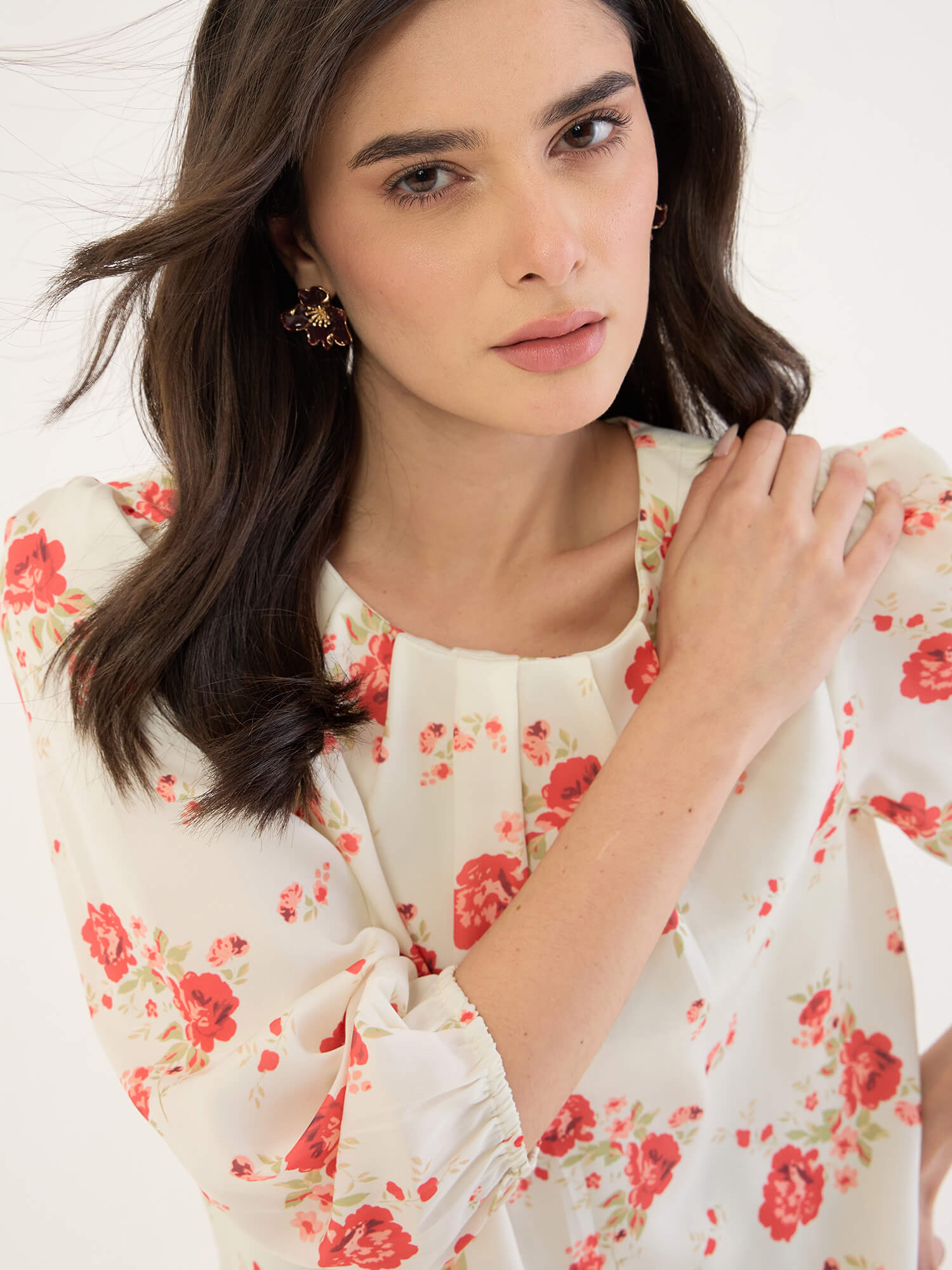 Lisa Pleated Neck Top-Cream