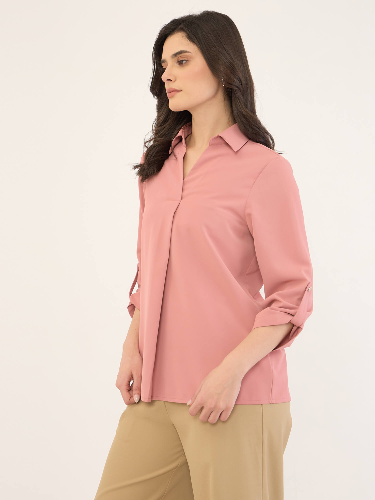 Payton Sleeve Tab Detail Top -Rose Tan