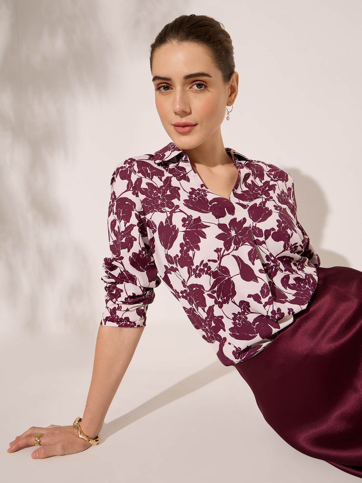 Davina Pleat Detail V-neck Top-Cream