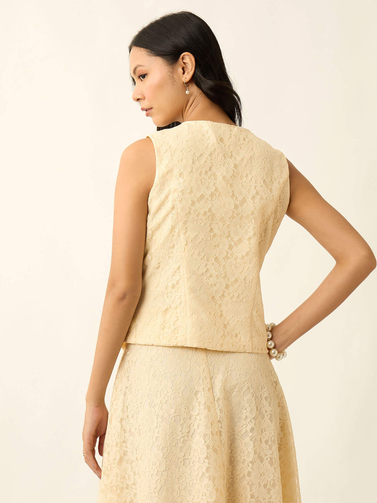 Samira Lace Waistcoat Style Top-Butter Yellow