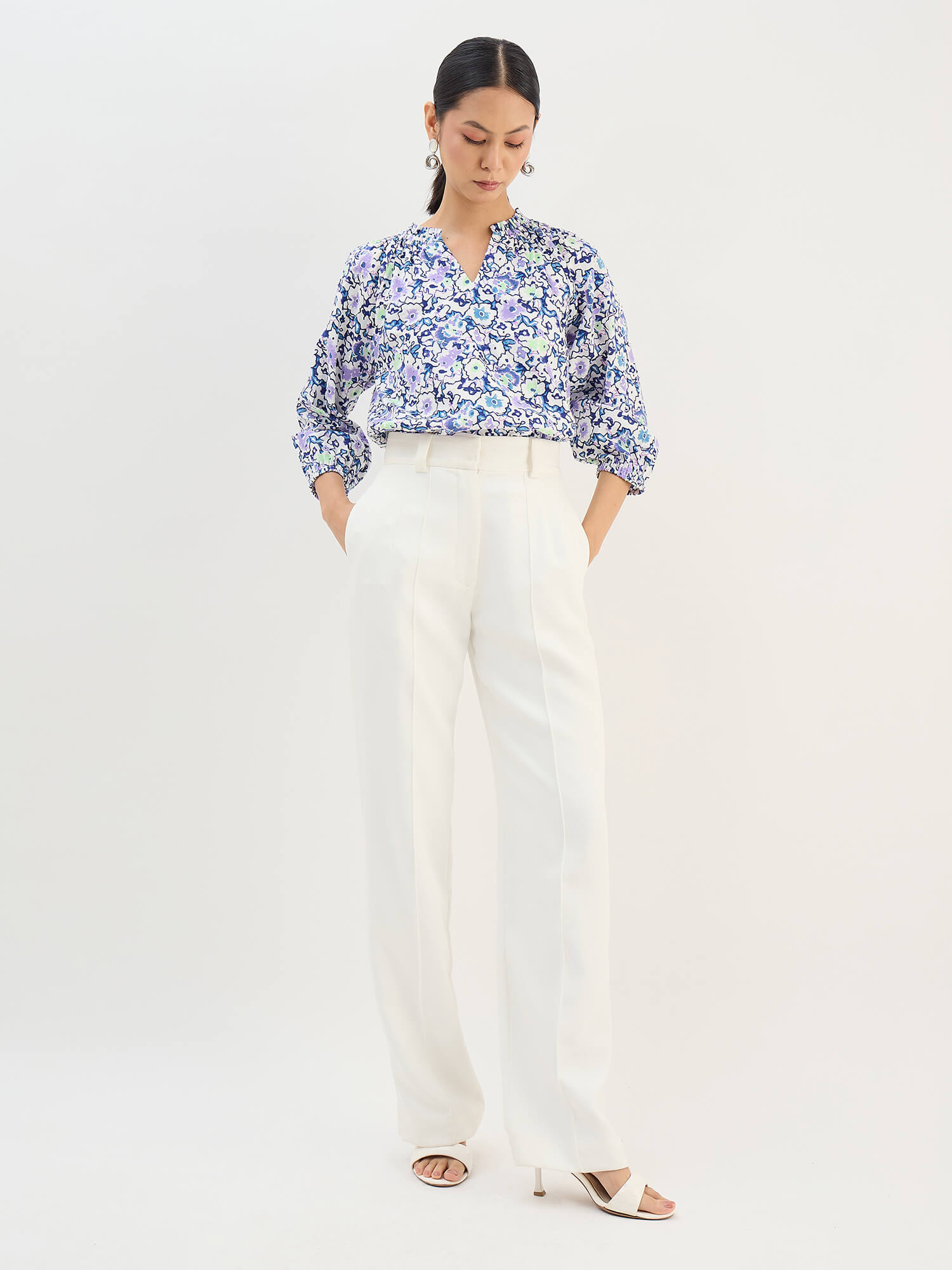 Seagrass Violet Abstract Gathered Top-Multicolor