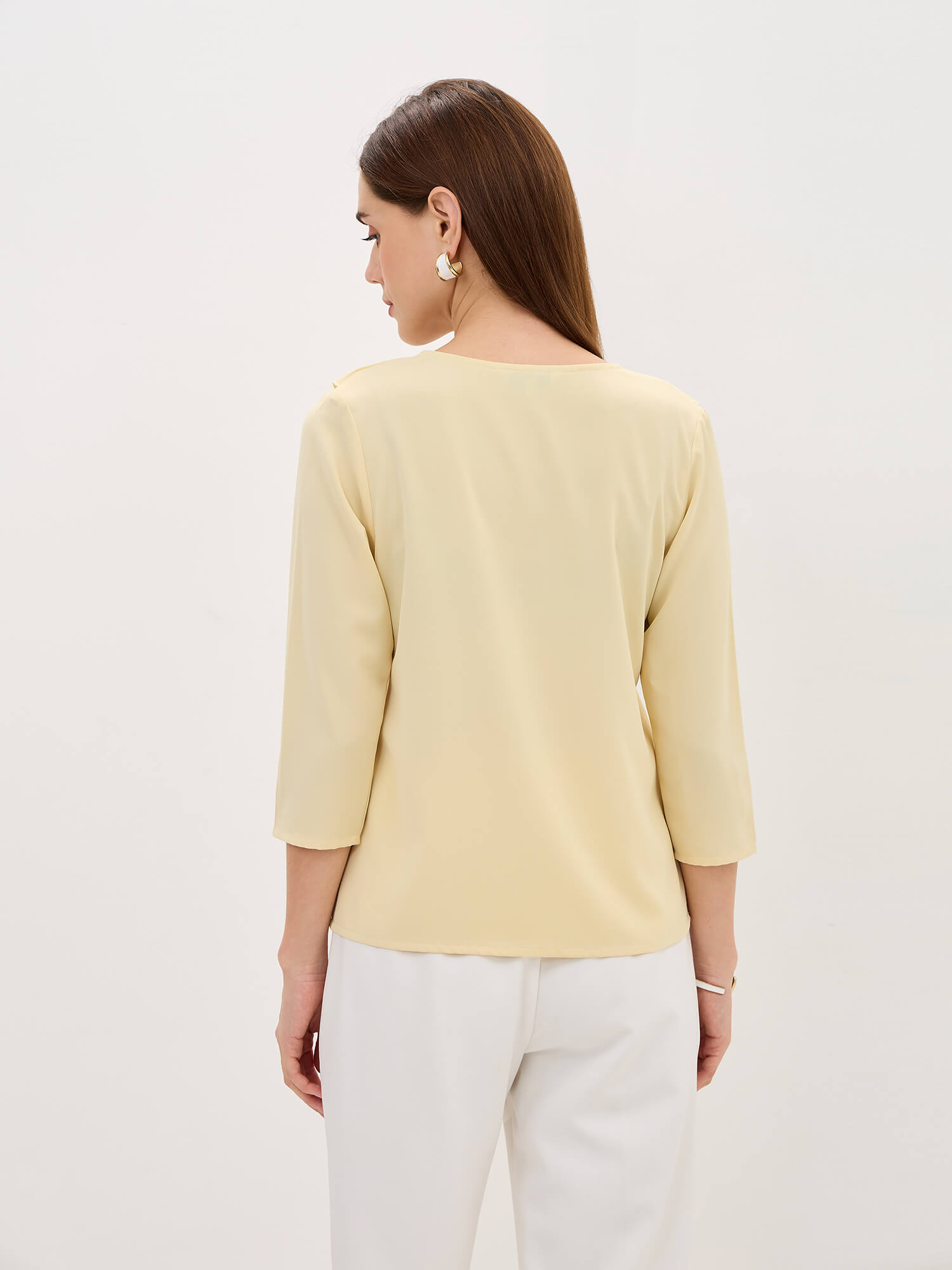 Midnight Kiss Ruffled Neckline Top-Pastel Yellow