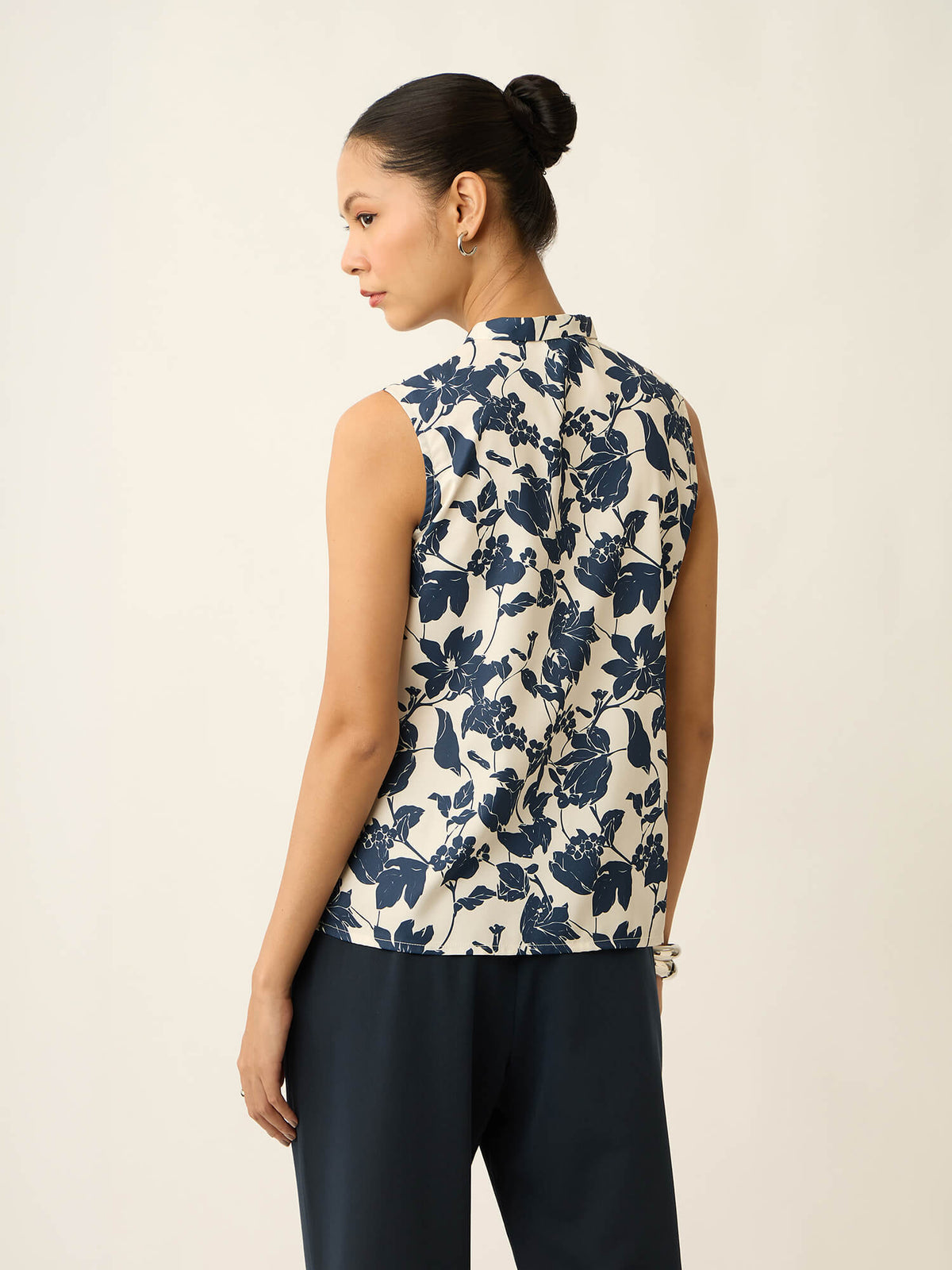 Mirelle Neck Tie Up Printed Top-Off White