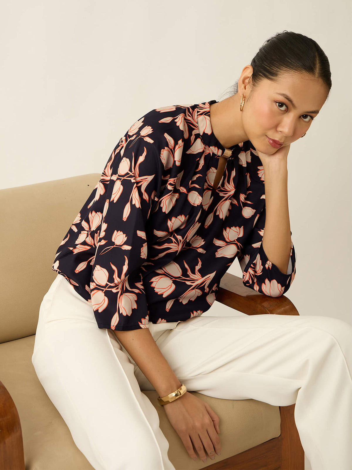 Sahara-Floral Printed Top-Black