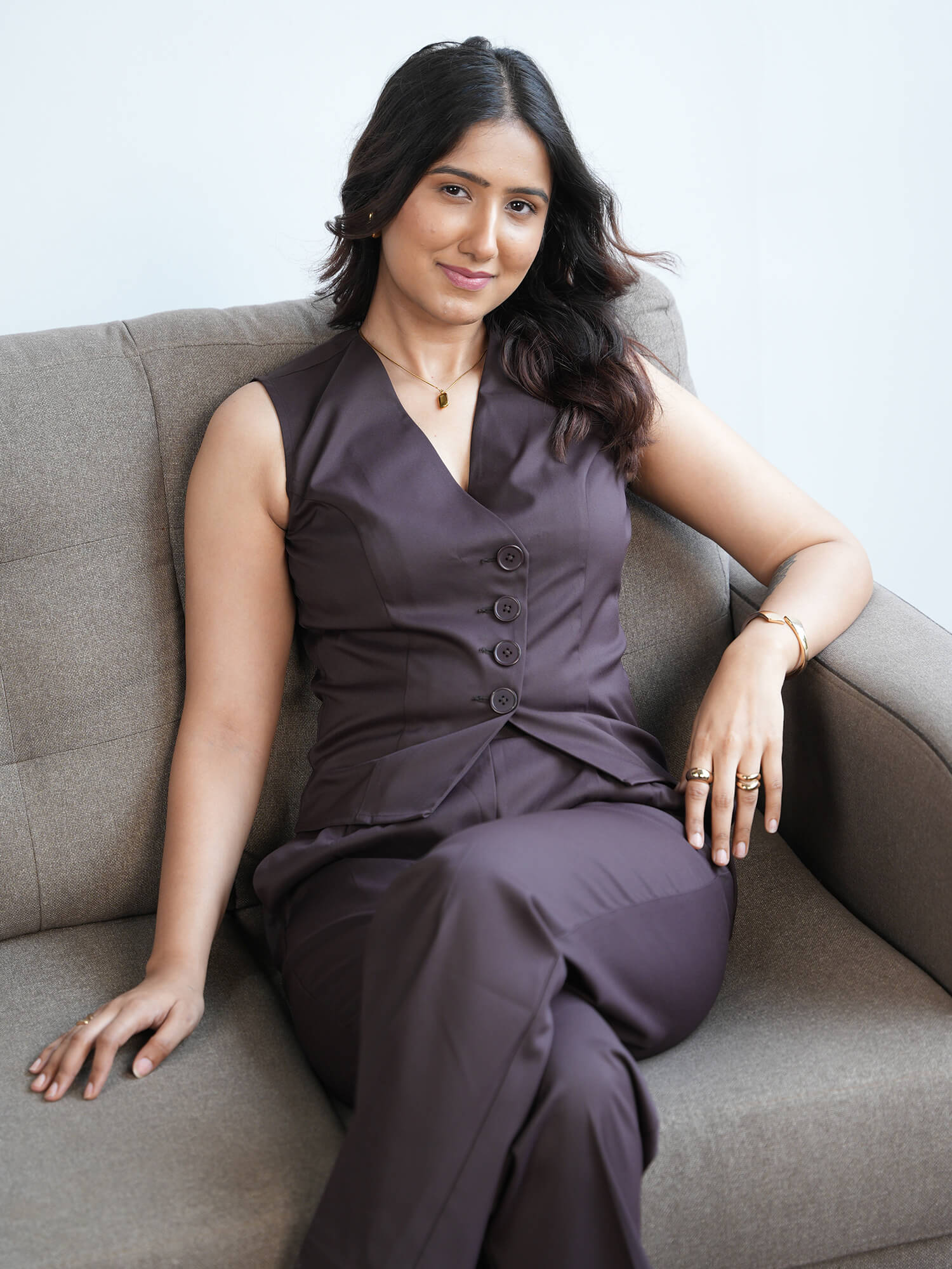 Fayra Asymmetric Vest-Chocolate Brown