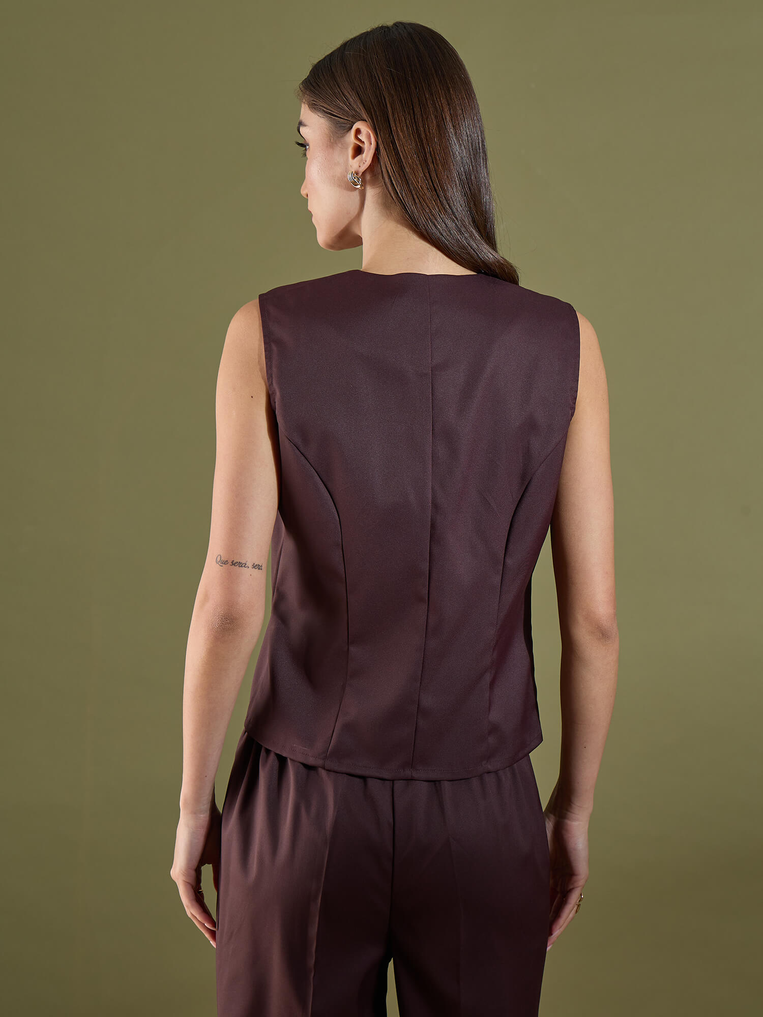 Fayra Asymmetric Vest-Chocolate Brown