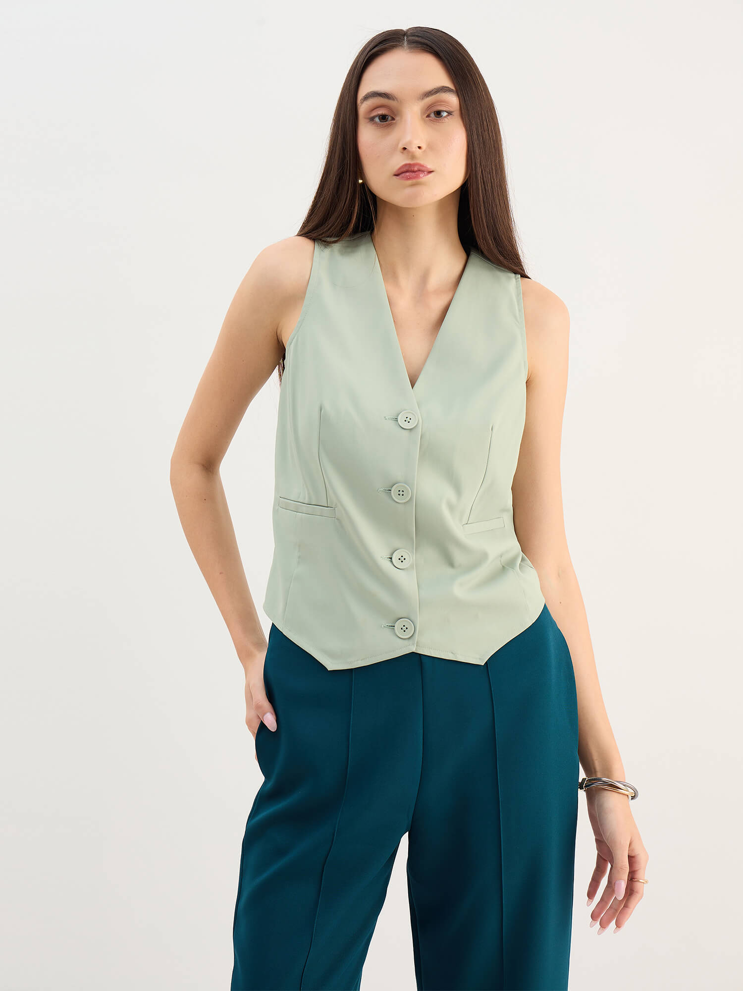 Onara Button-Down Waistcoat-Matcha Green
