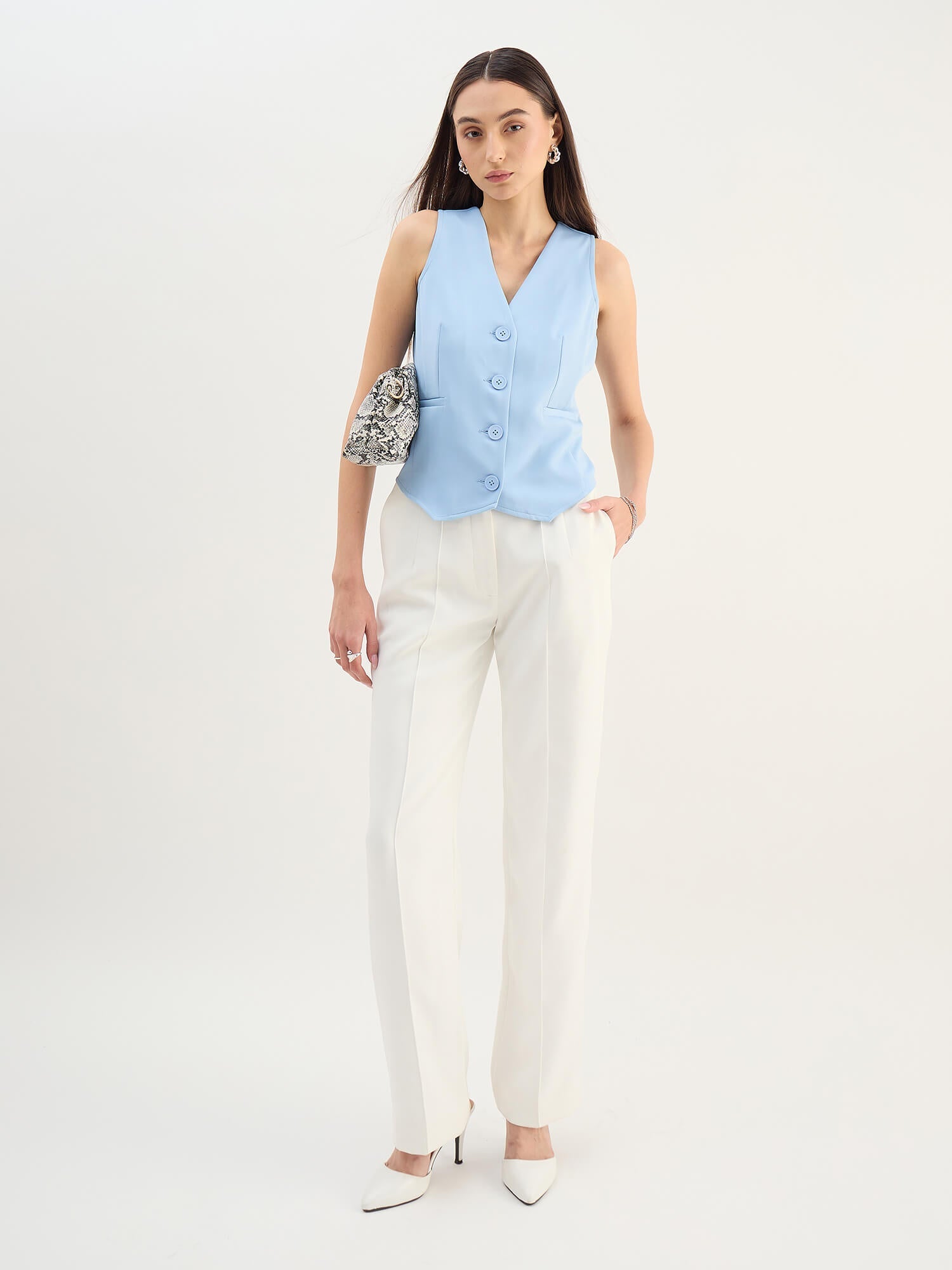 Onara Button-Down Waistcoat-Ice Blue
