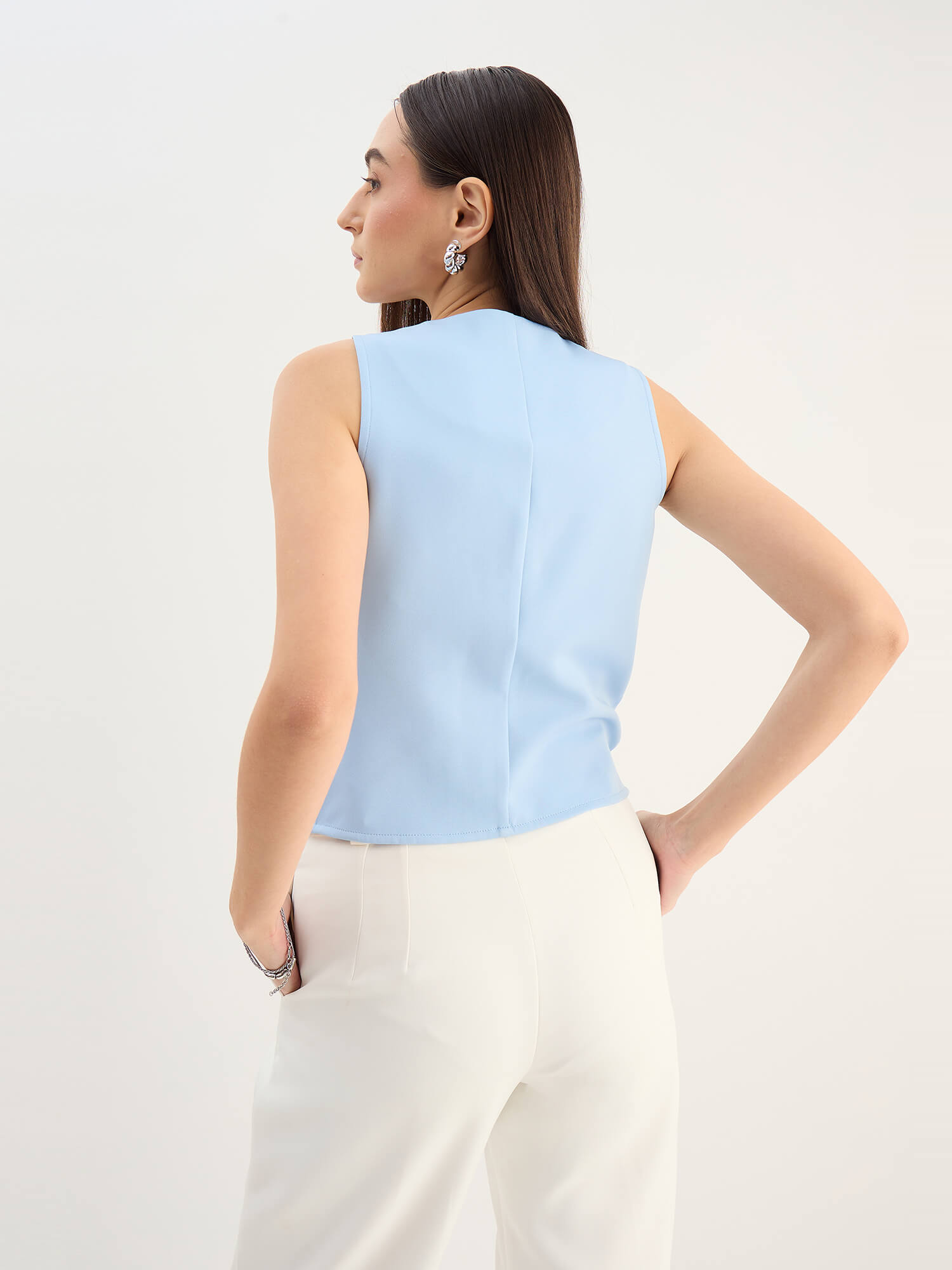 Onara Button-Down Waistcoat-Ice Blue