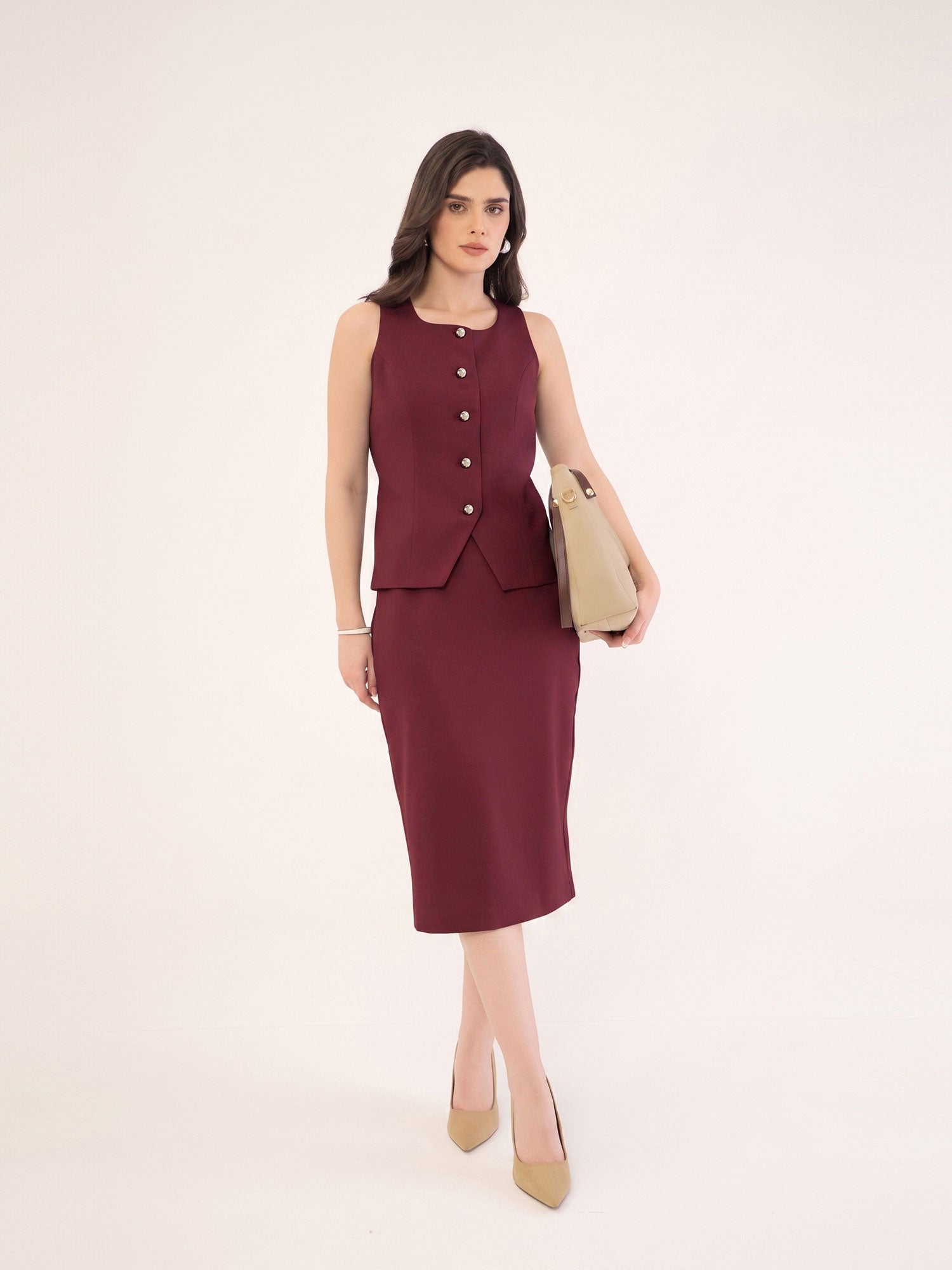 Amber Square neck sleeveless waistcoat-Wine