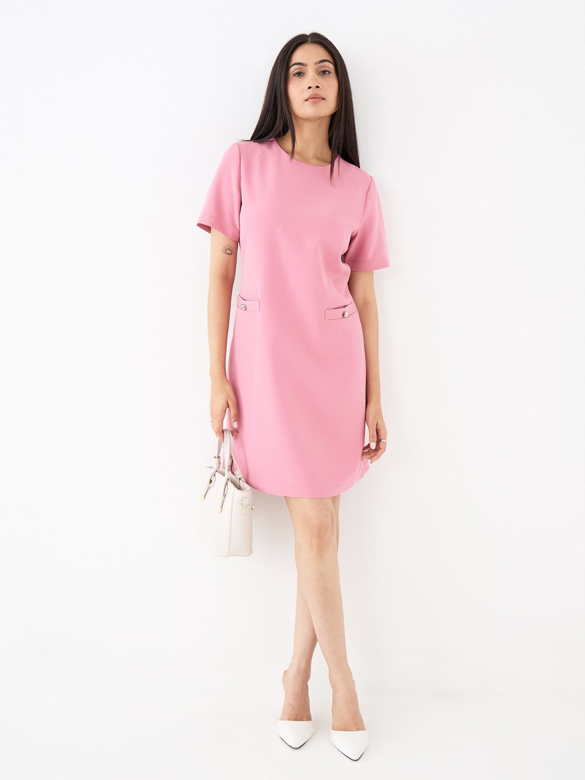 Kiko T Shirt Dress With Pockets-Pink