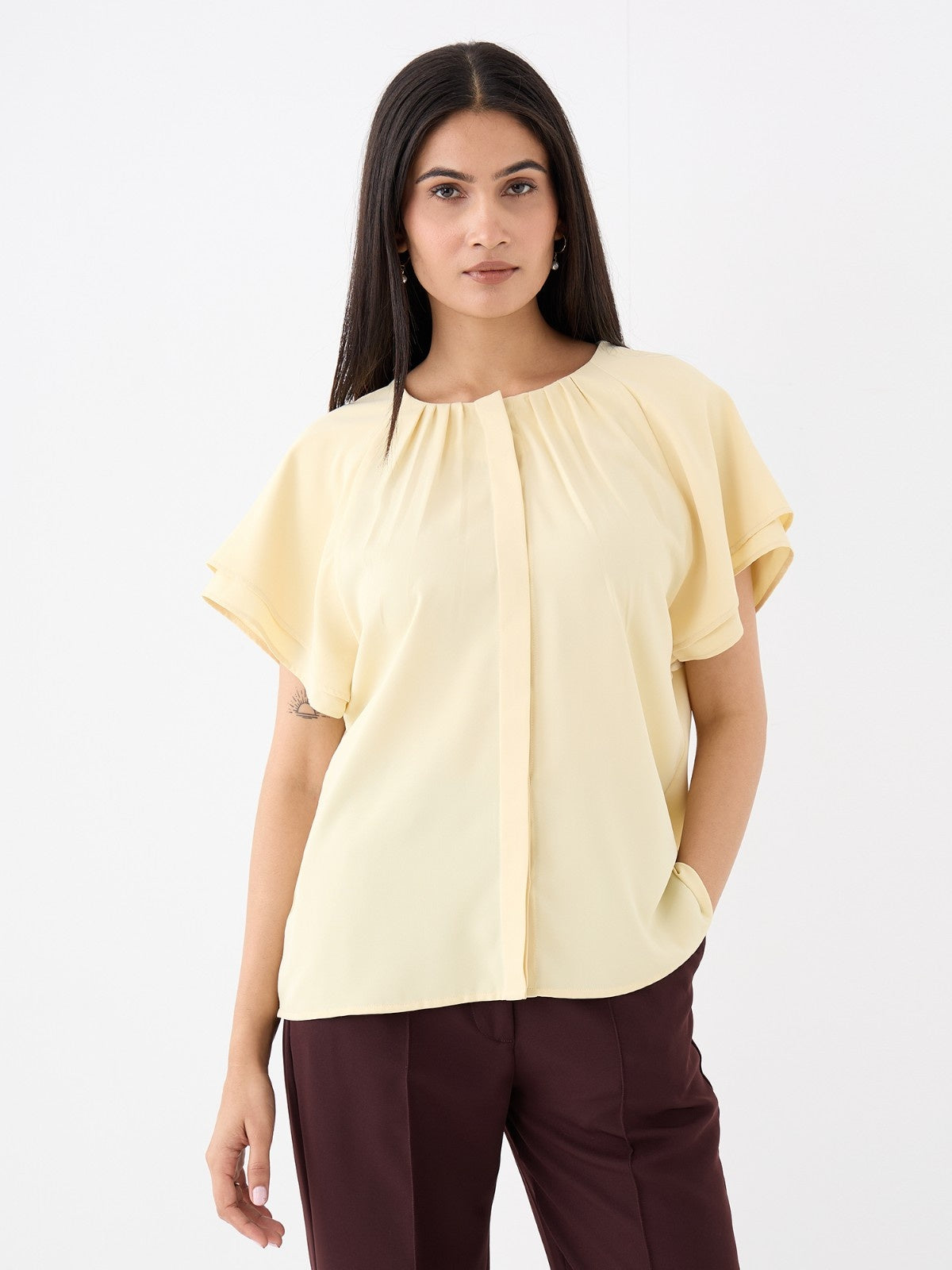 Riviere Double Raglan Sleeve Top-Butter Yellow
