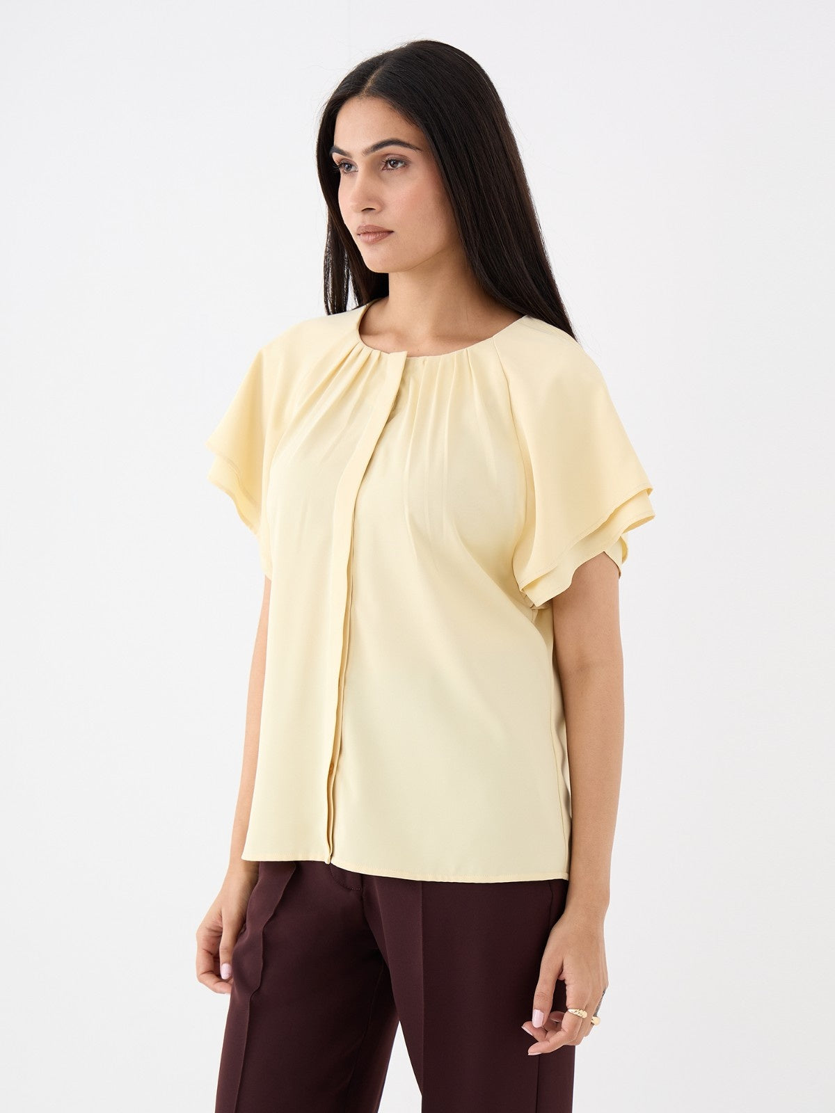 Riviere Double Raglan Sleeve Top-Butter Yellow