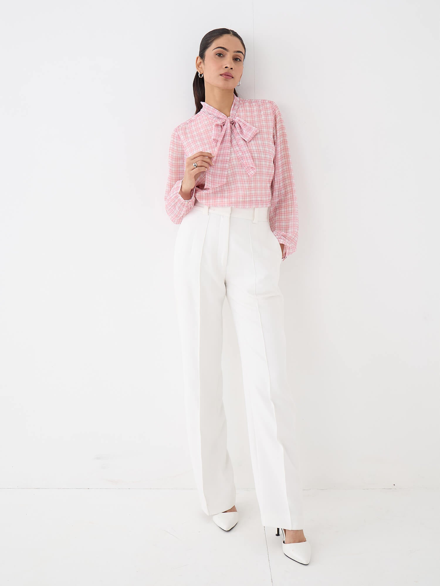 Polly Neck Tie Top-Pink