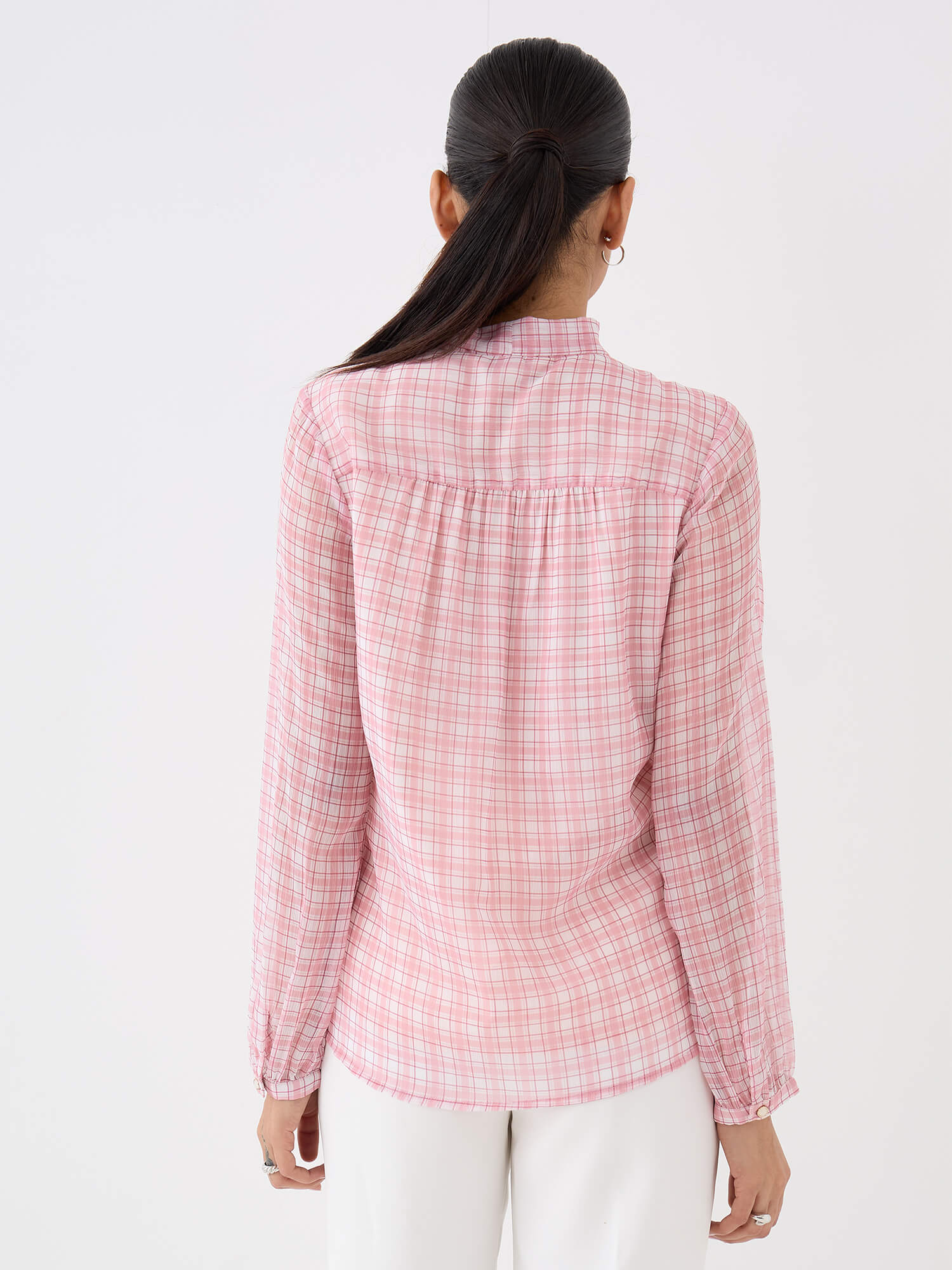 Polly Neck Tie Top-Pink