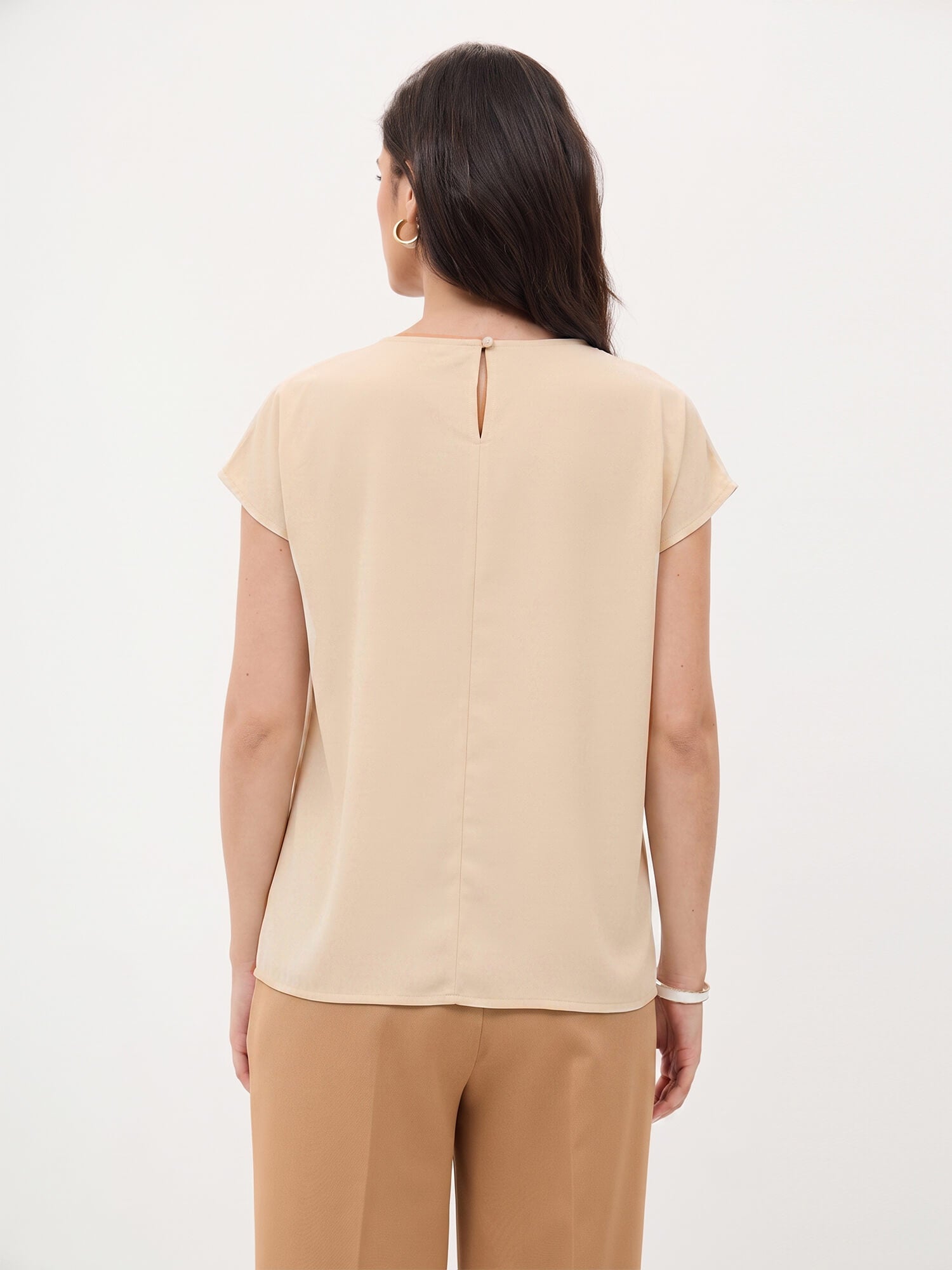 Thalia Asymmetric Neck Top-Beige