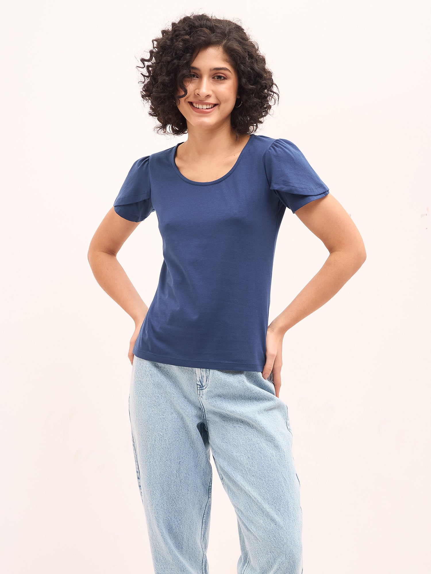 Femme Petal Sleeves T-Shirt - Blue