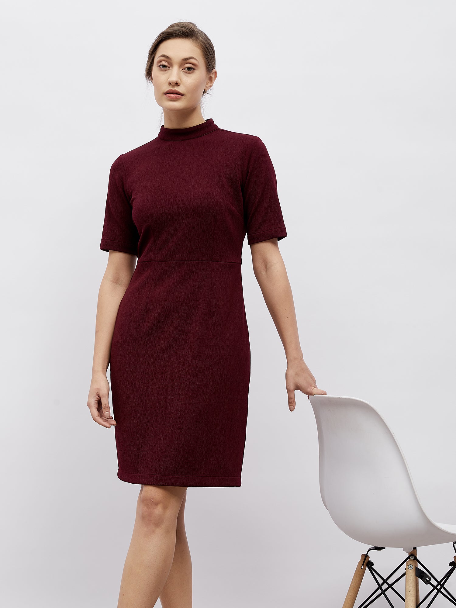 Nutmeg Fall-Winter High Neck Dress - Brown