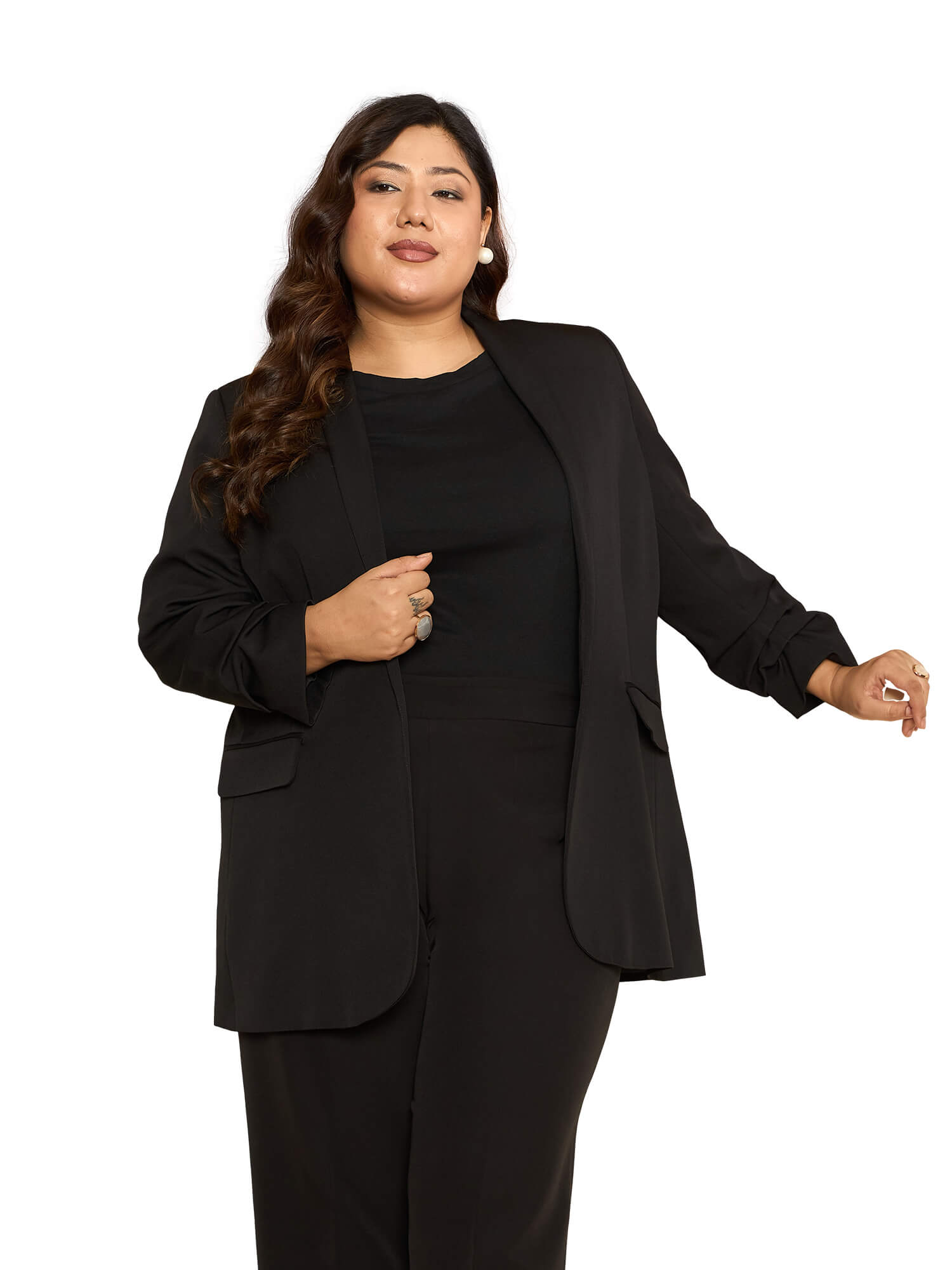 LB-Valorous Ruched Sleeve Blazer-Black