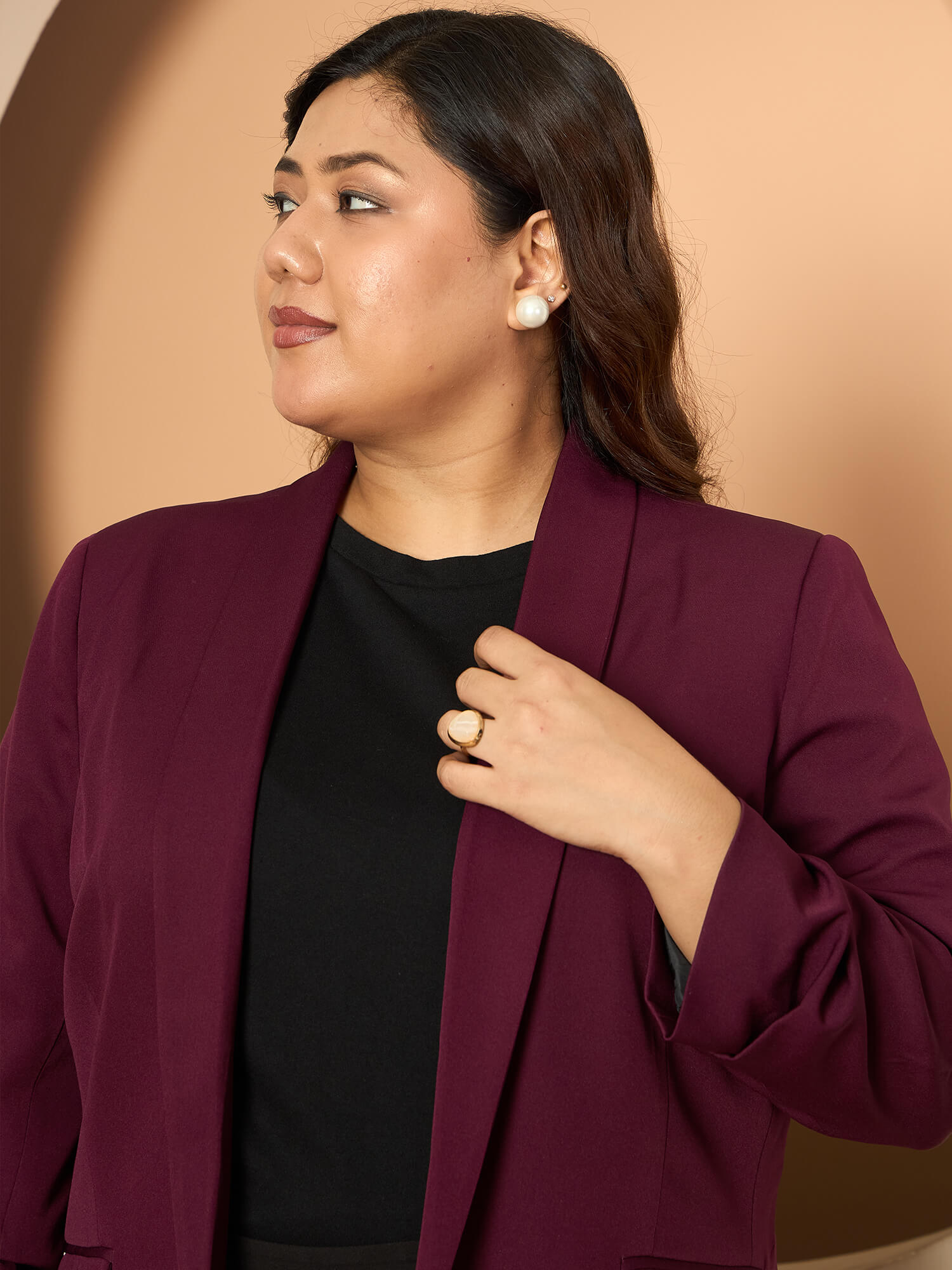 LB-Valorous Ruched Sleeve Blazer-Burgundy