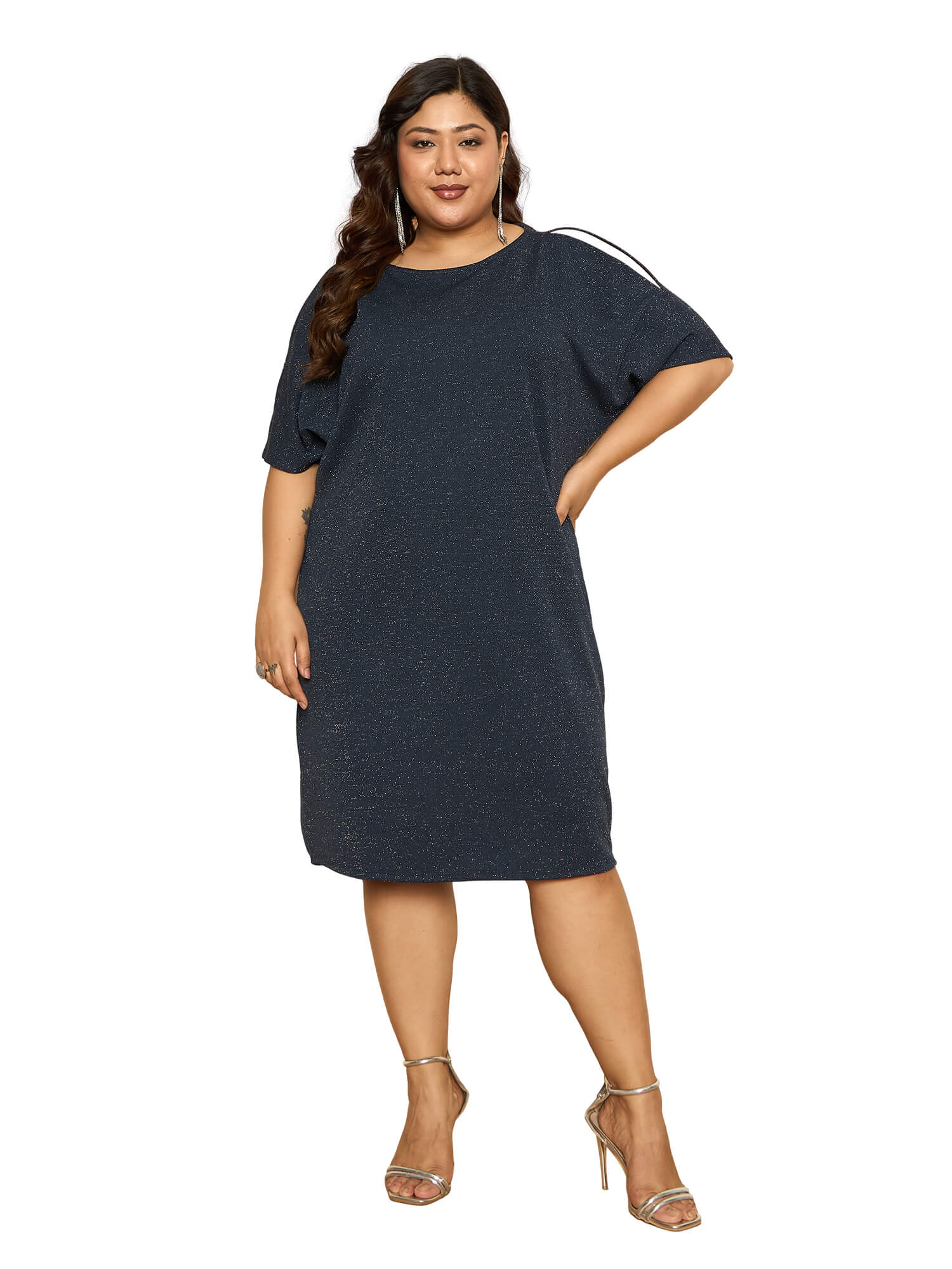 LB-Kiki Cold Shoulder Shift Dress-Navy