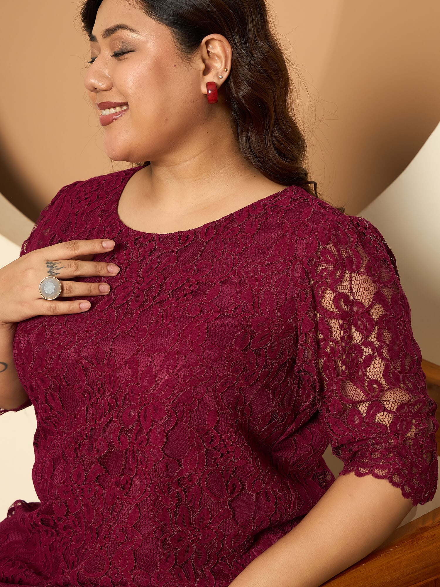 LB-Gladis Lace Shift Dress-Burgundy