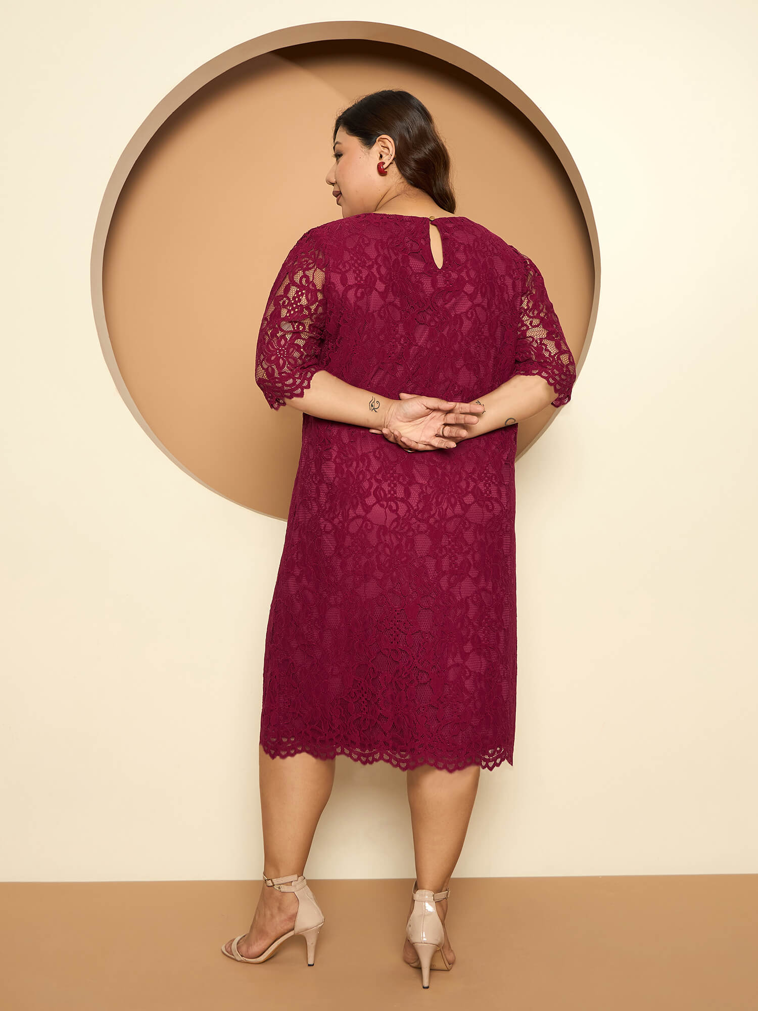 LB-Gladis Lace Shift Dress-Burgundy
