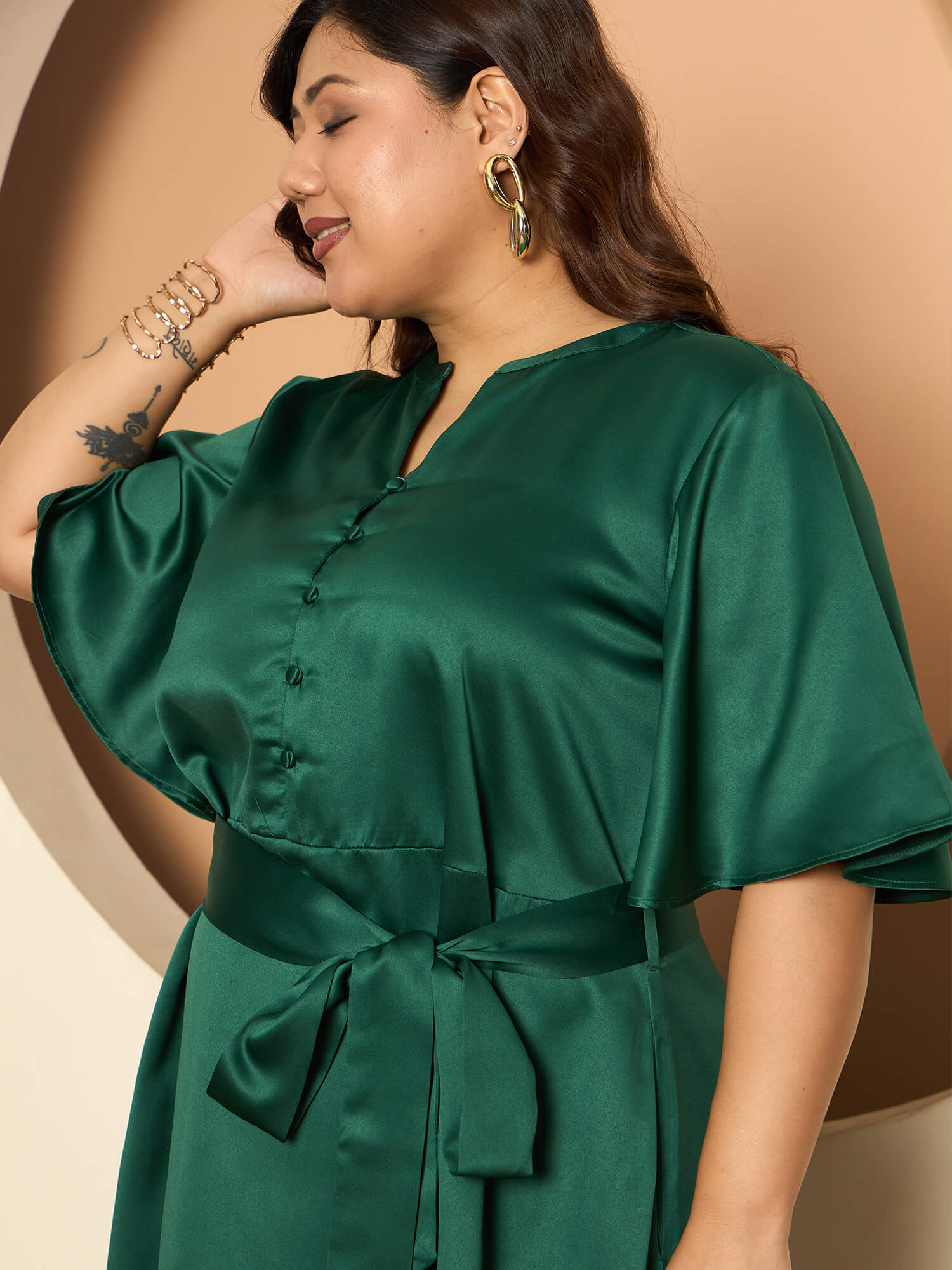LB-Alana Fit and Flared Belted Dress-Emerald Green