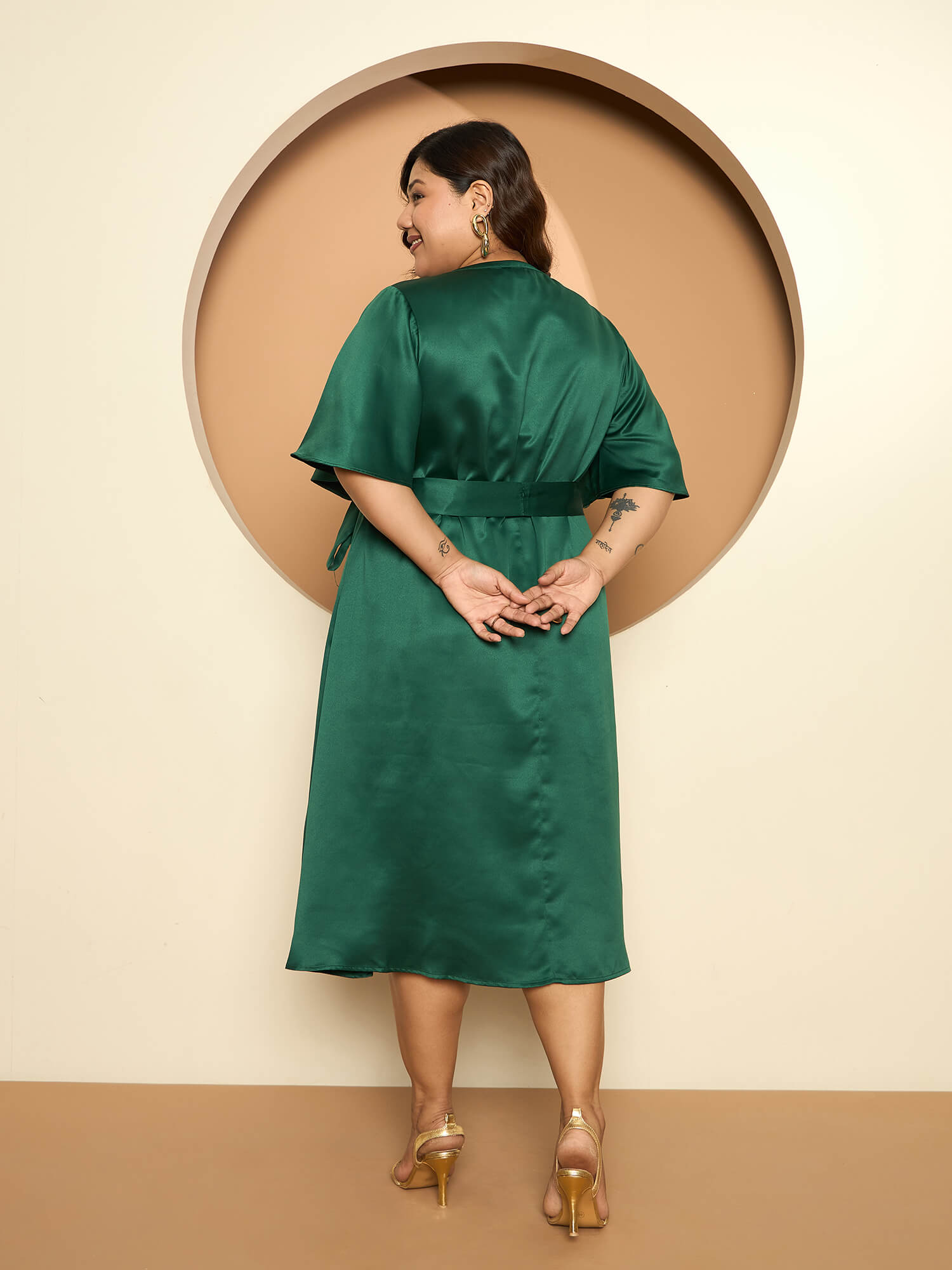LB-Alana Fit and Flared Belted Dress-Emerald Green