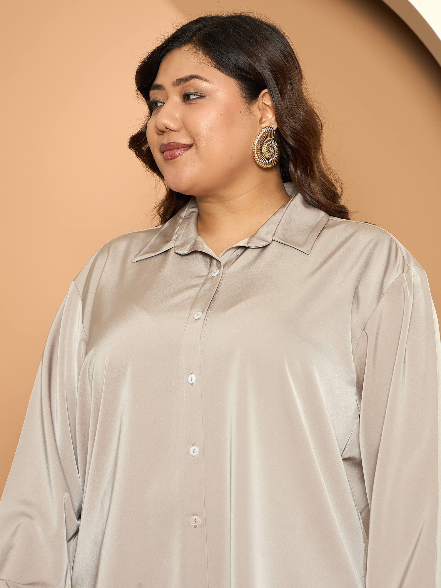 LB-Nicola Satin Button Down Shirt-Champagne