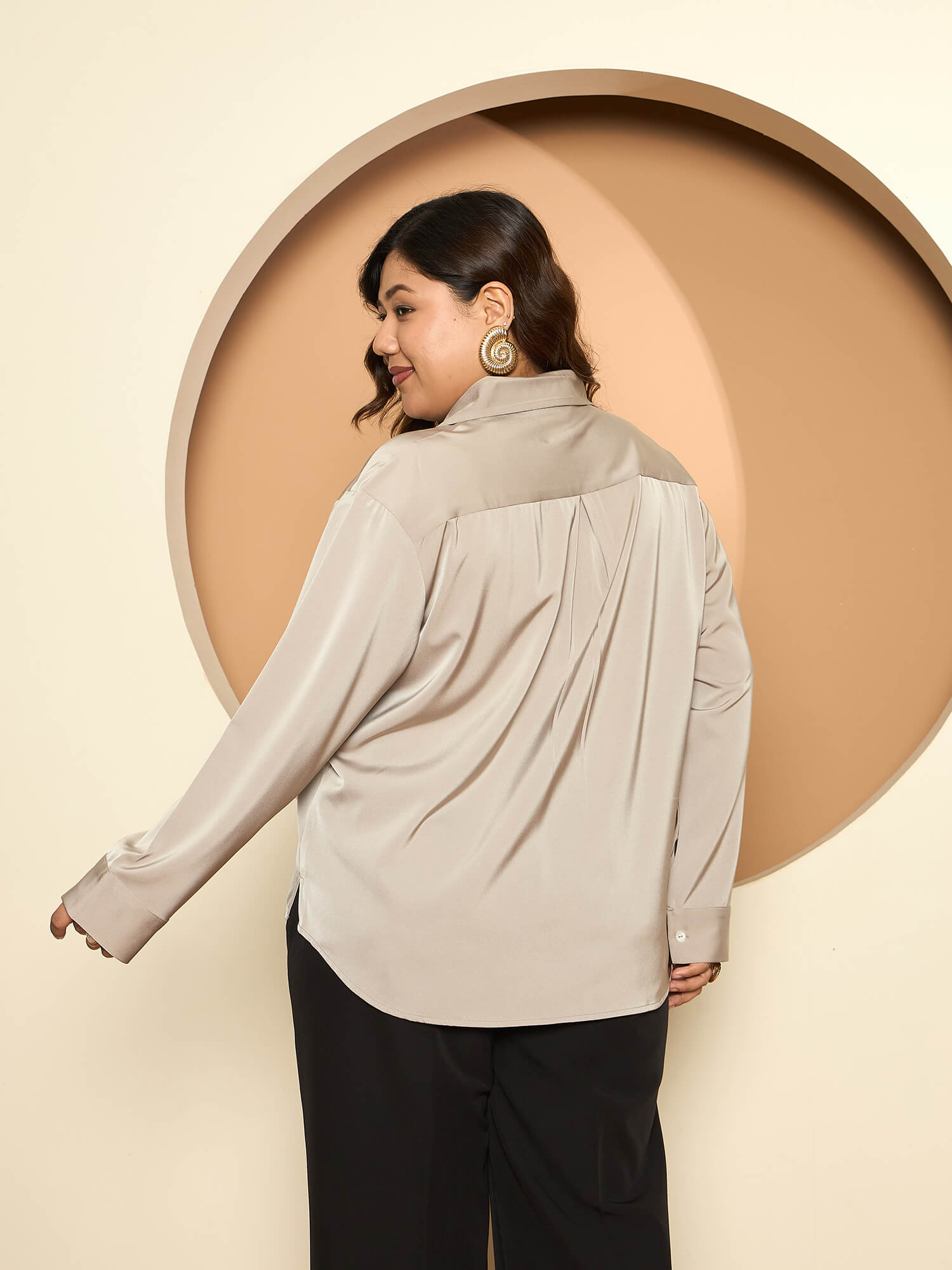 LB-Nicola Satin Button Down Shirt-Champagne