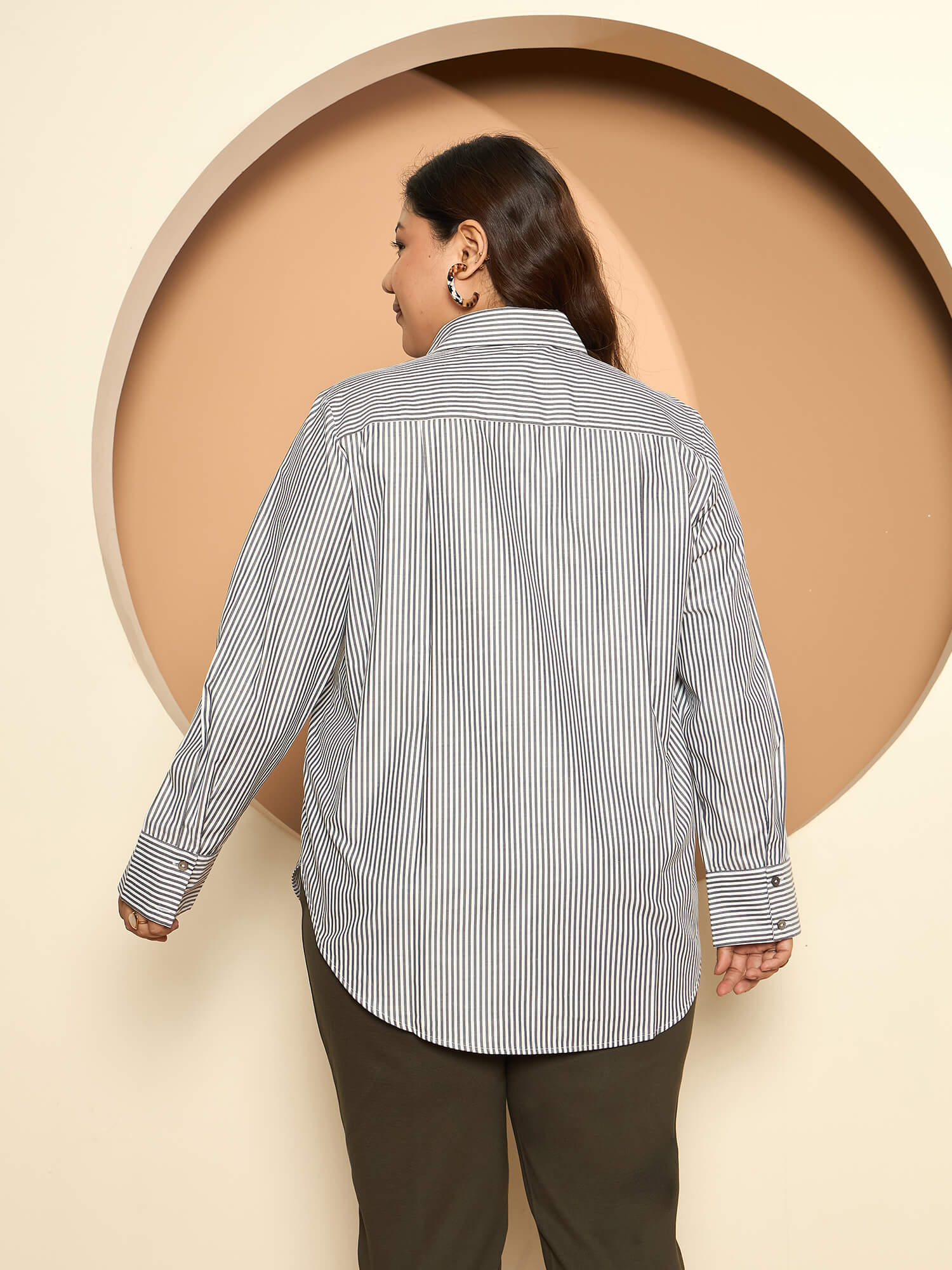 LB-Joyce Hi-Low Button Down Shirt-Grey/White
