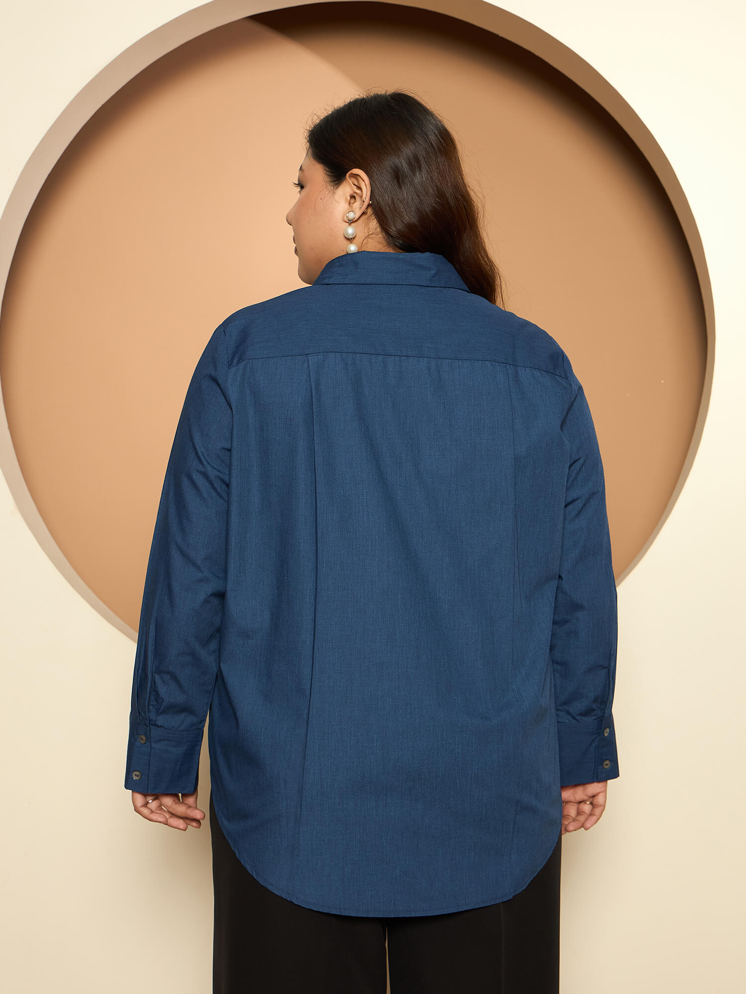 LB-Joyce Hi-Low Button Down Shirt-Indigo Blue