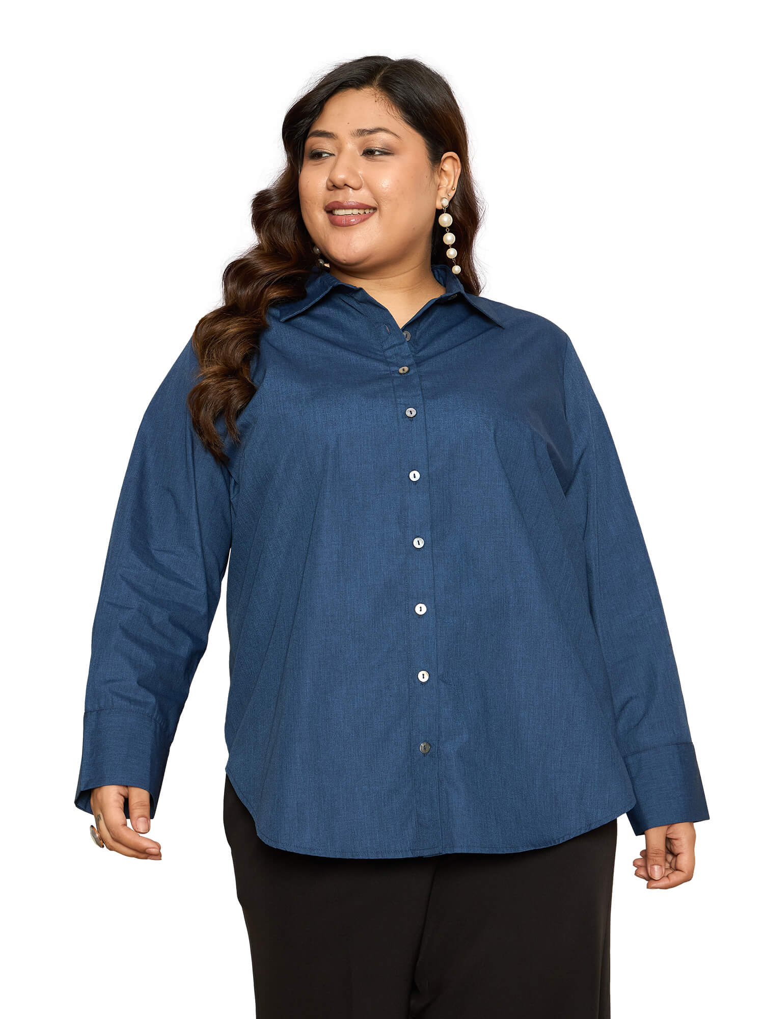 LB-Joyce Hi-Low Button Down Shirt-Indigo Blue