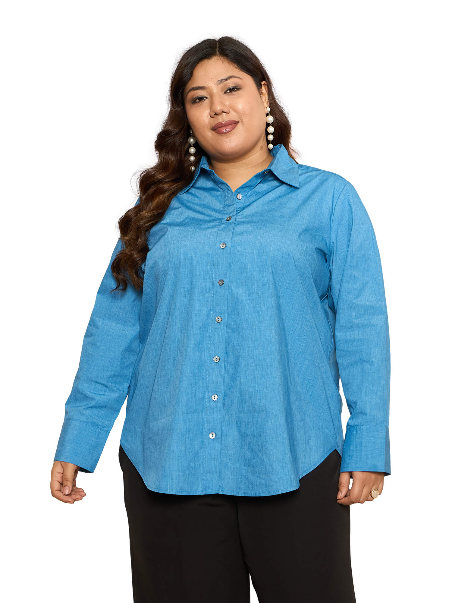 LB-Joyce Hi-Low Button Down Shirt-Light Blue